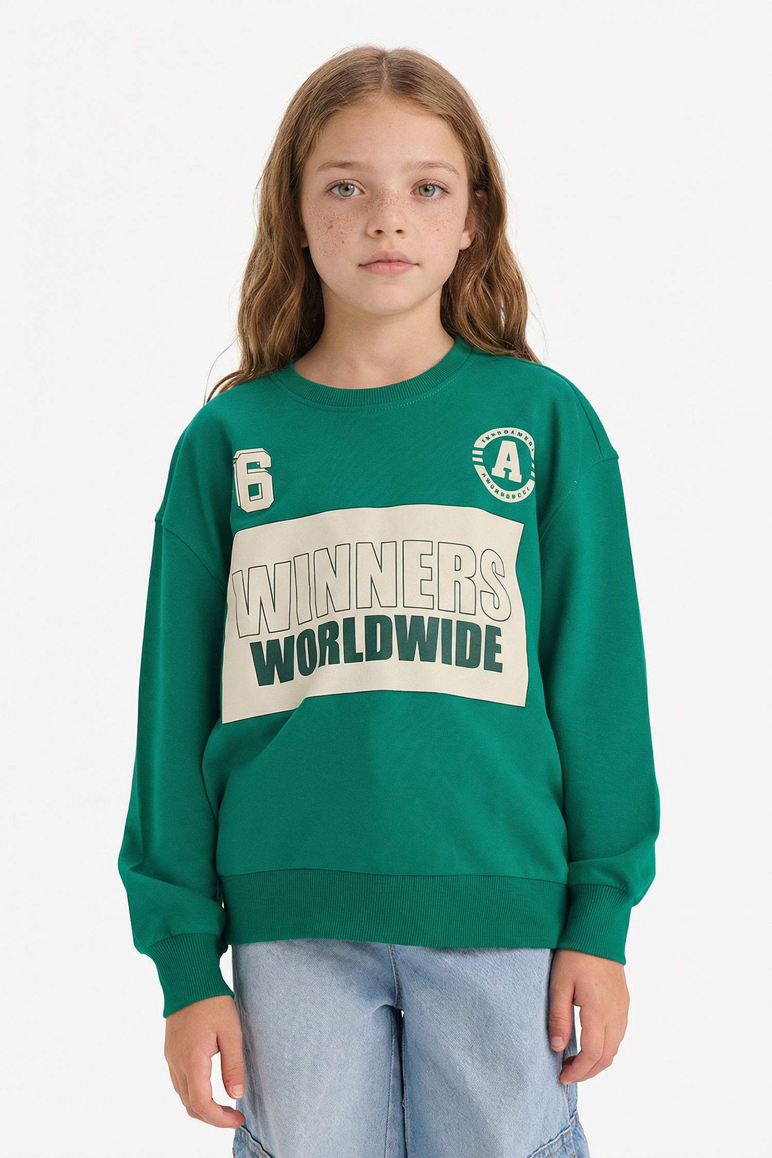 Girl Relax Fit Crew Neck Slogan Printed Sweatshirt