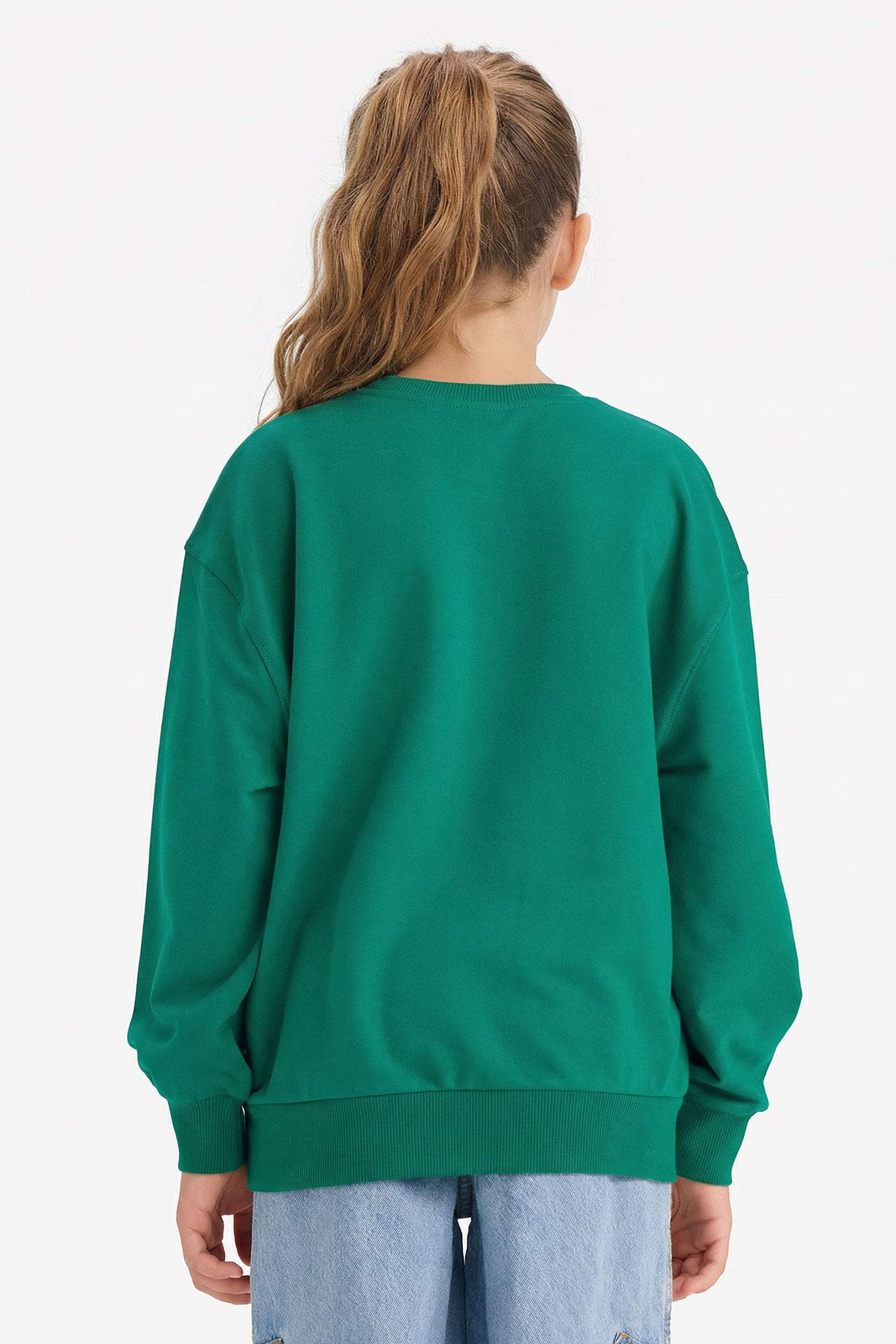 Girl Relax Fit Crew Neck Slogan Printed Sweatshirt