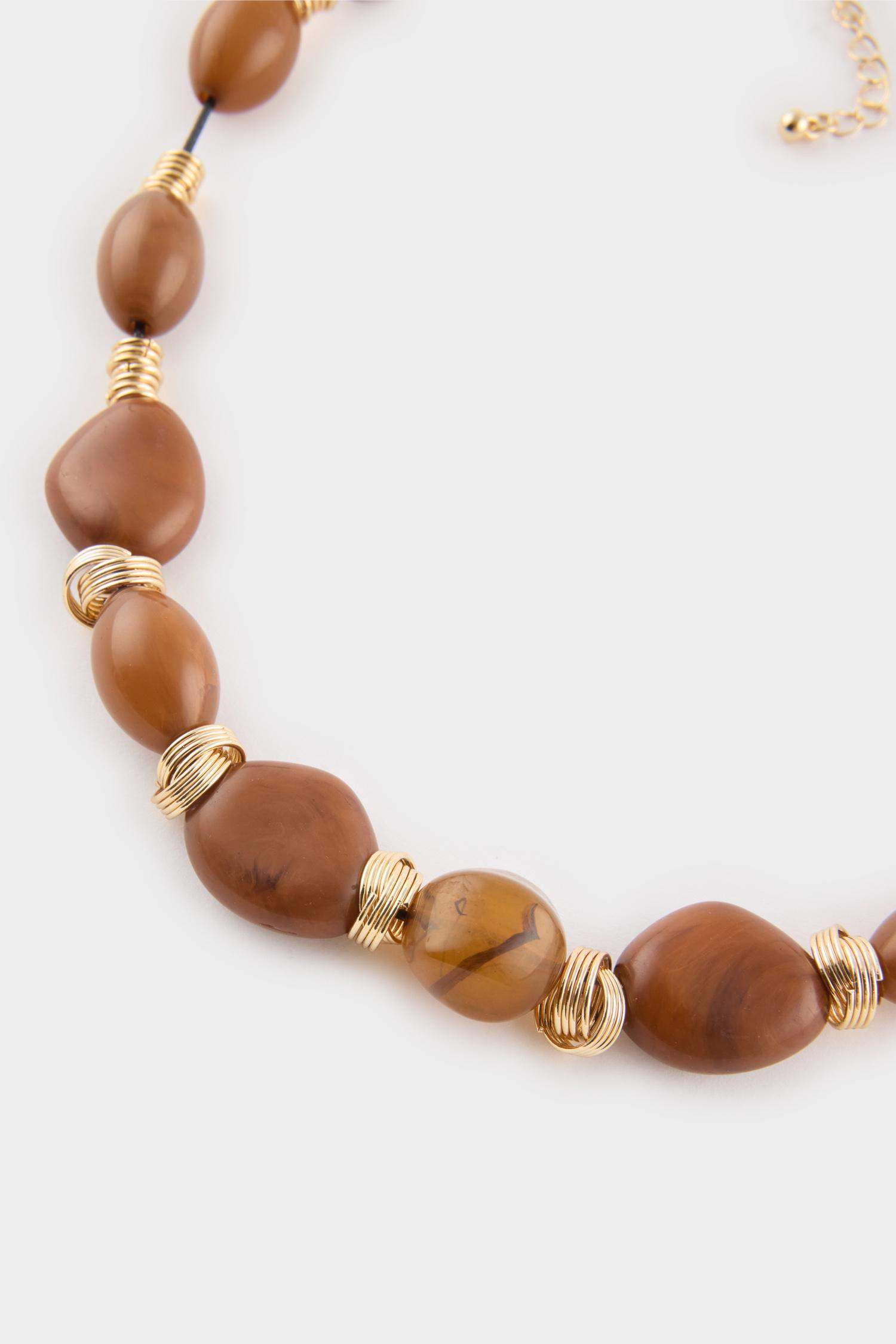 Kadın Kahverengi Taşlı Gold Kolye