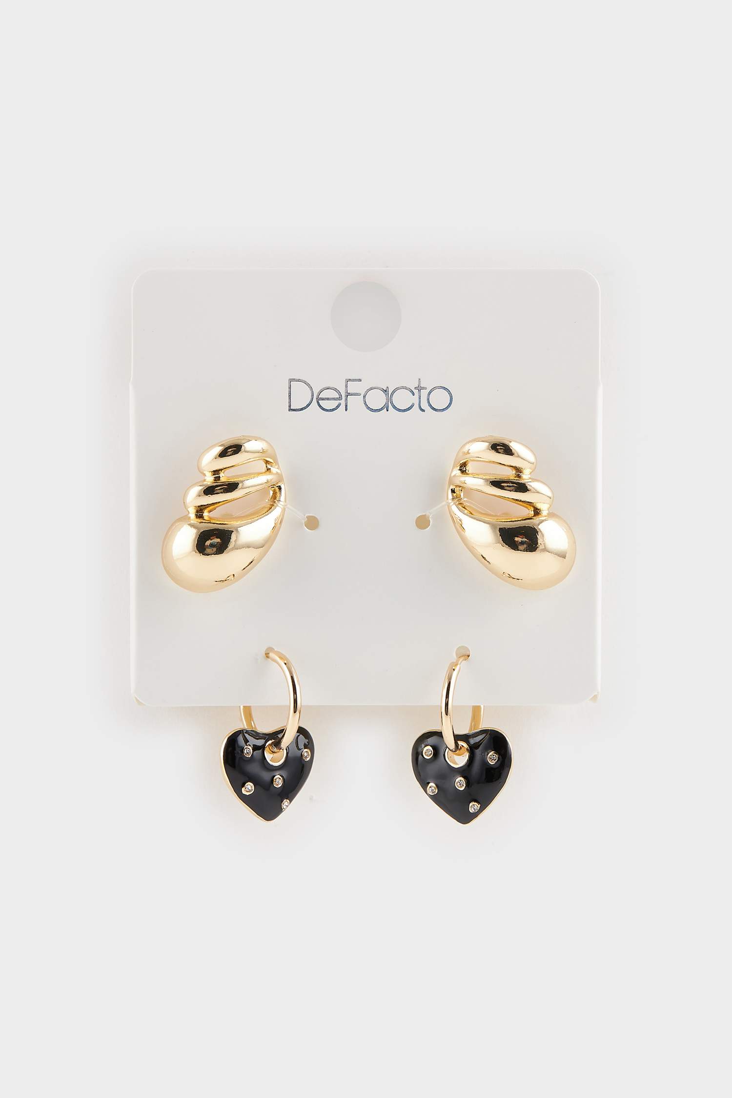 Kadın 2'li Kalpli Gold Küpe