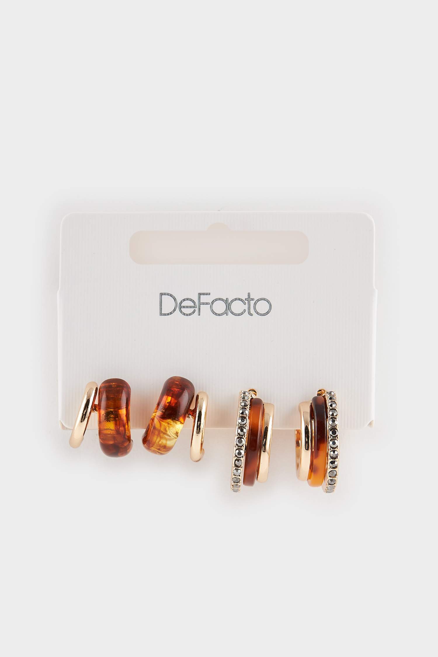 Kadın 2'li Kahverengi Taşlı Gold Küpe