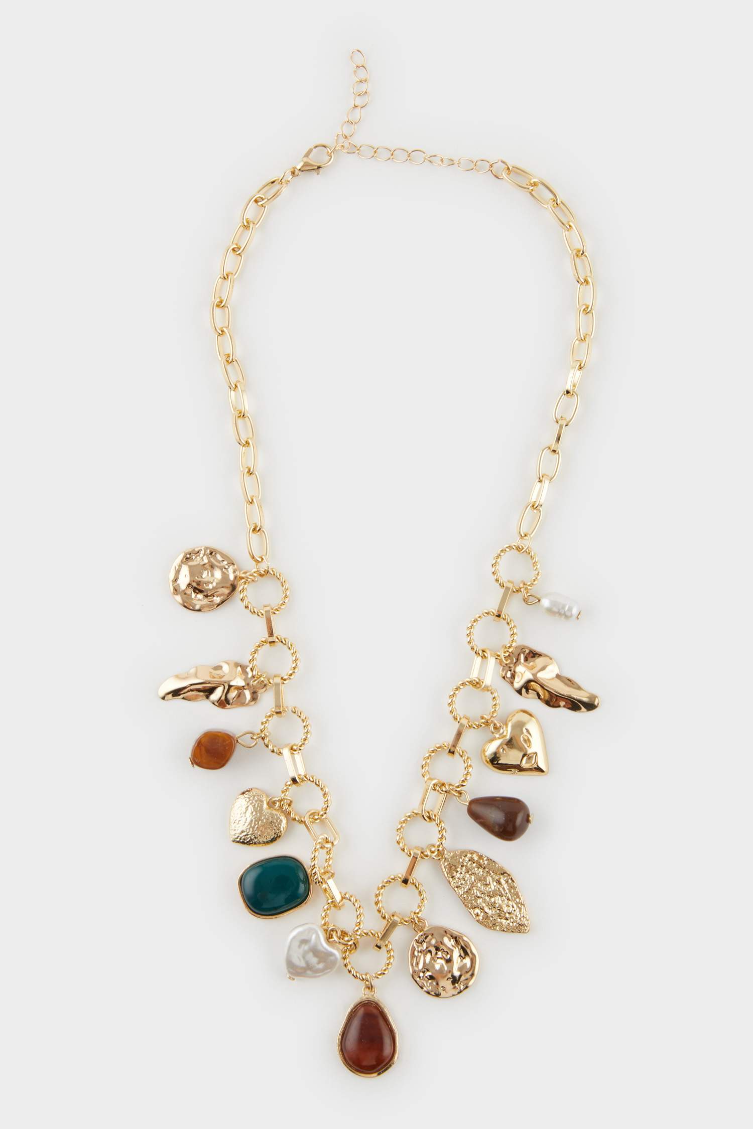 Kadın Kahverengi Taşlı Gold Kolye