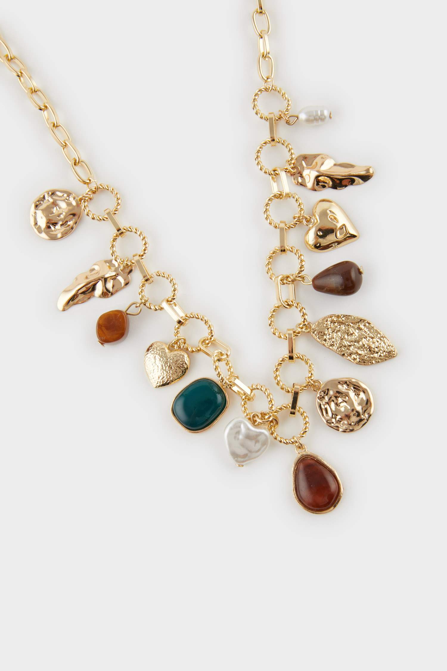 Kadın Kahverengi Taşlı Gold Kolye