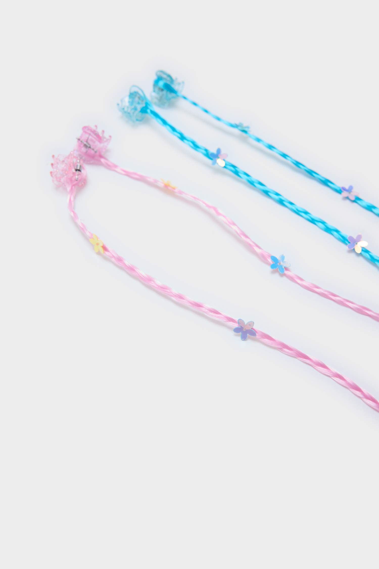 Kız Çocuk 4'lü Saç Detaylı Pembe Mavi Mandal Toka