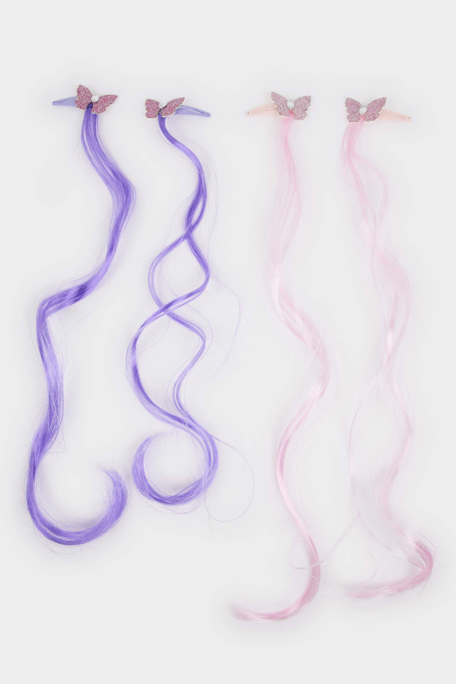 Kız Çocuk 4'lü Kelebekli Renkli Saçlı Çıtçıtlı Toka Seti