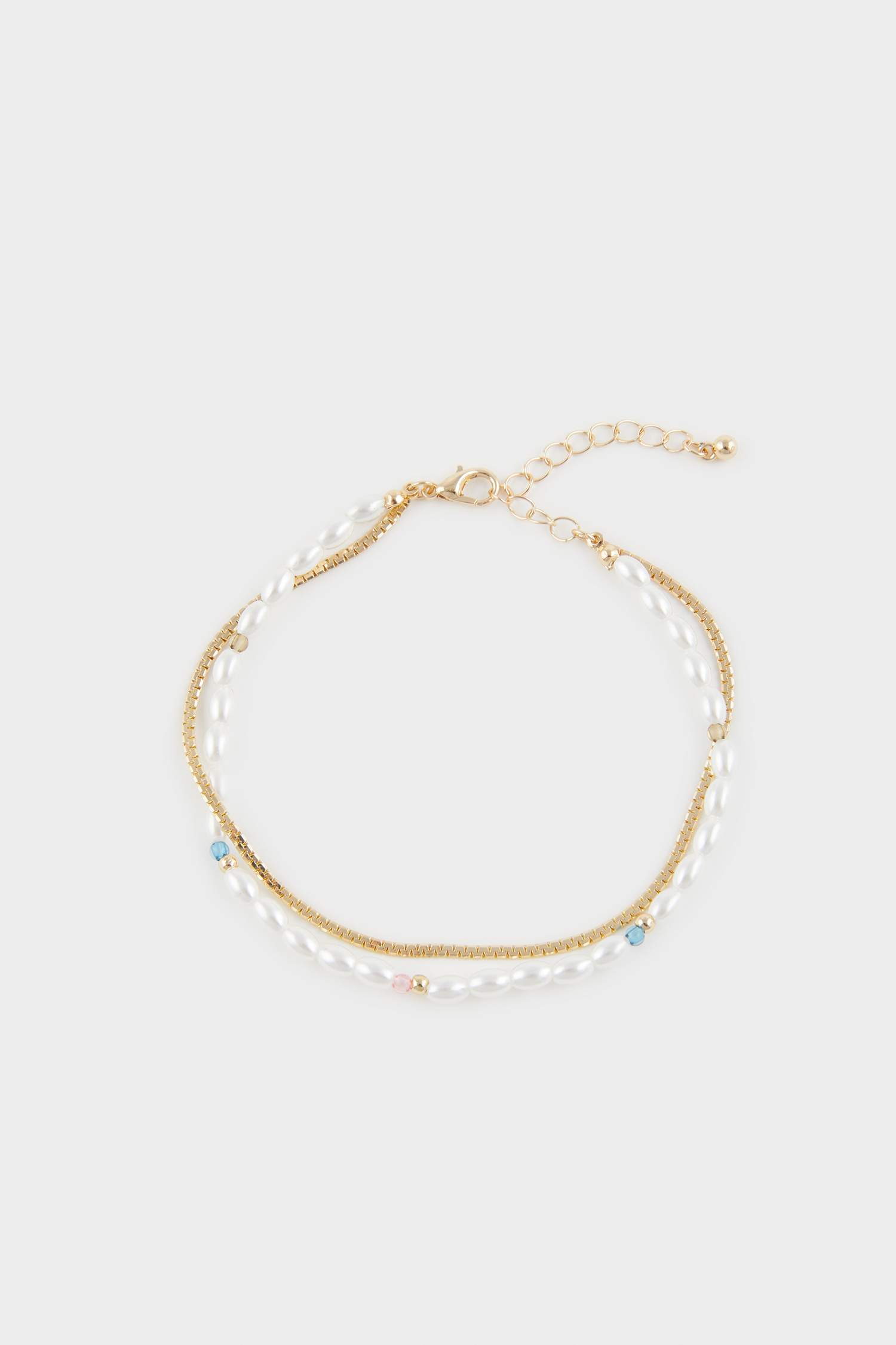 Woman 2 Piece Golden Anklets With Pearls