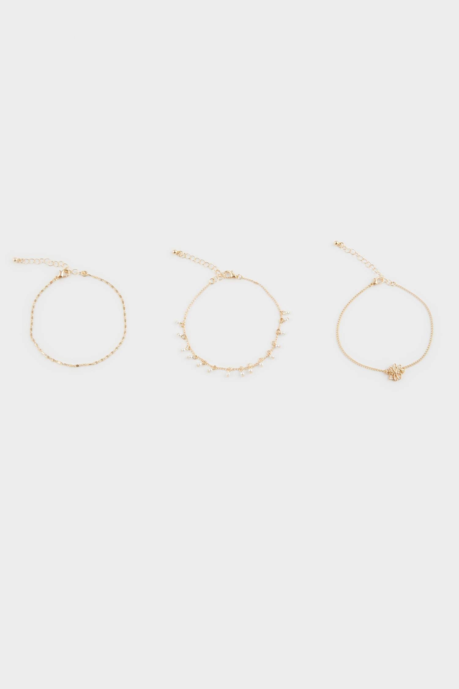 Woman 3 Piece Golden Anklets With Pearls