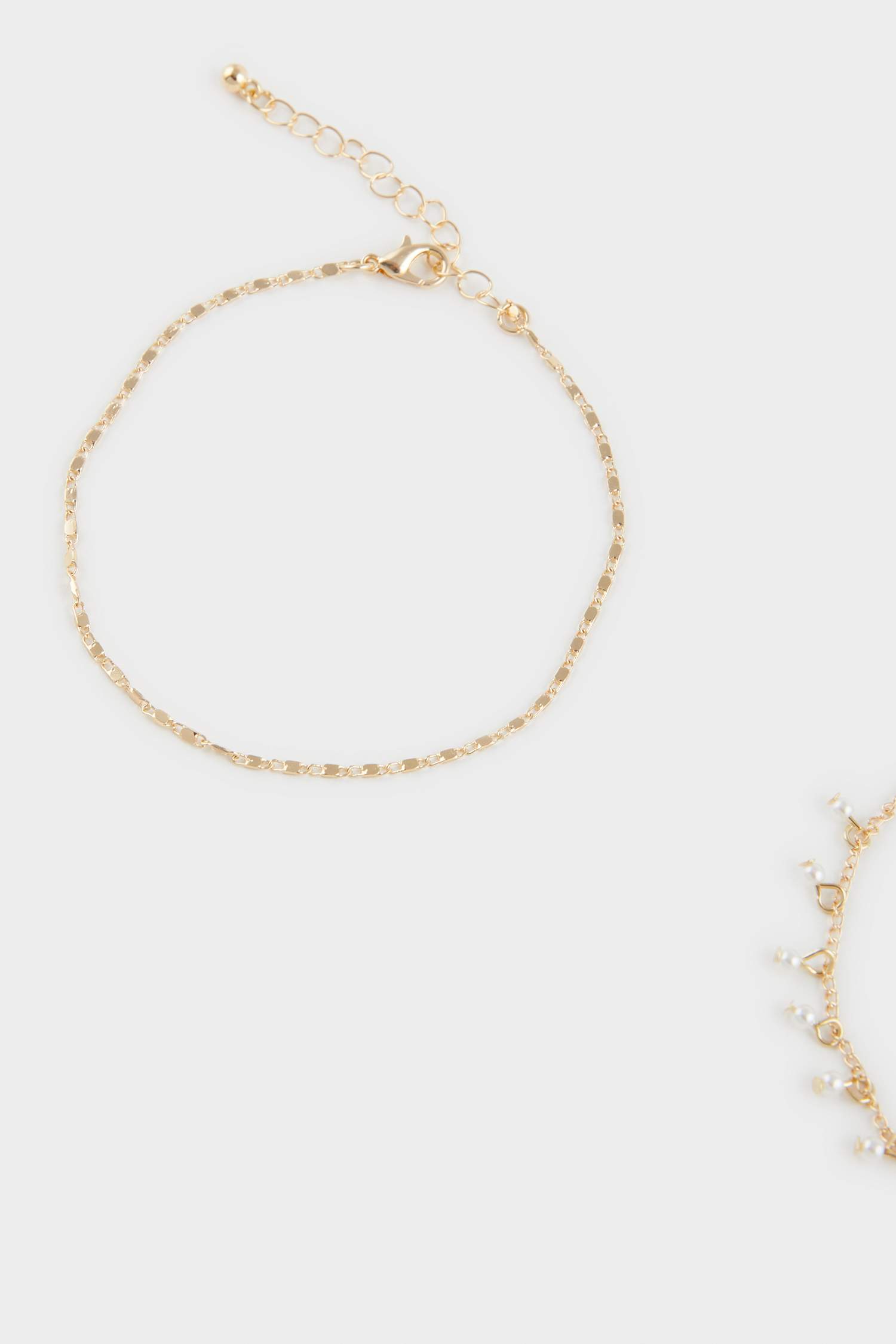 Woman 3 Piece Golden Anklets With Pearls