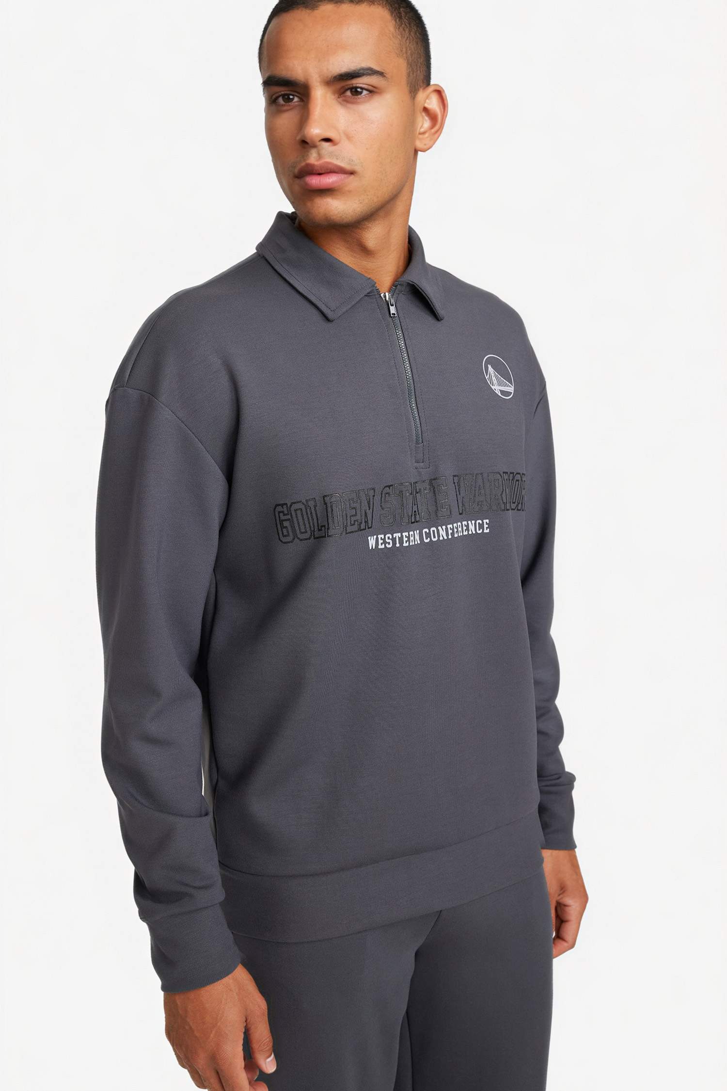 NBA Golden State Warrıors Boxy Fıt Polo Yaka Skuba Dalgıç Kumaş Sweatshirt