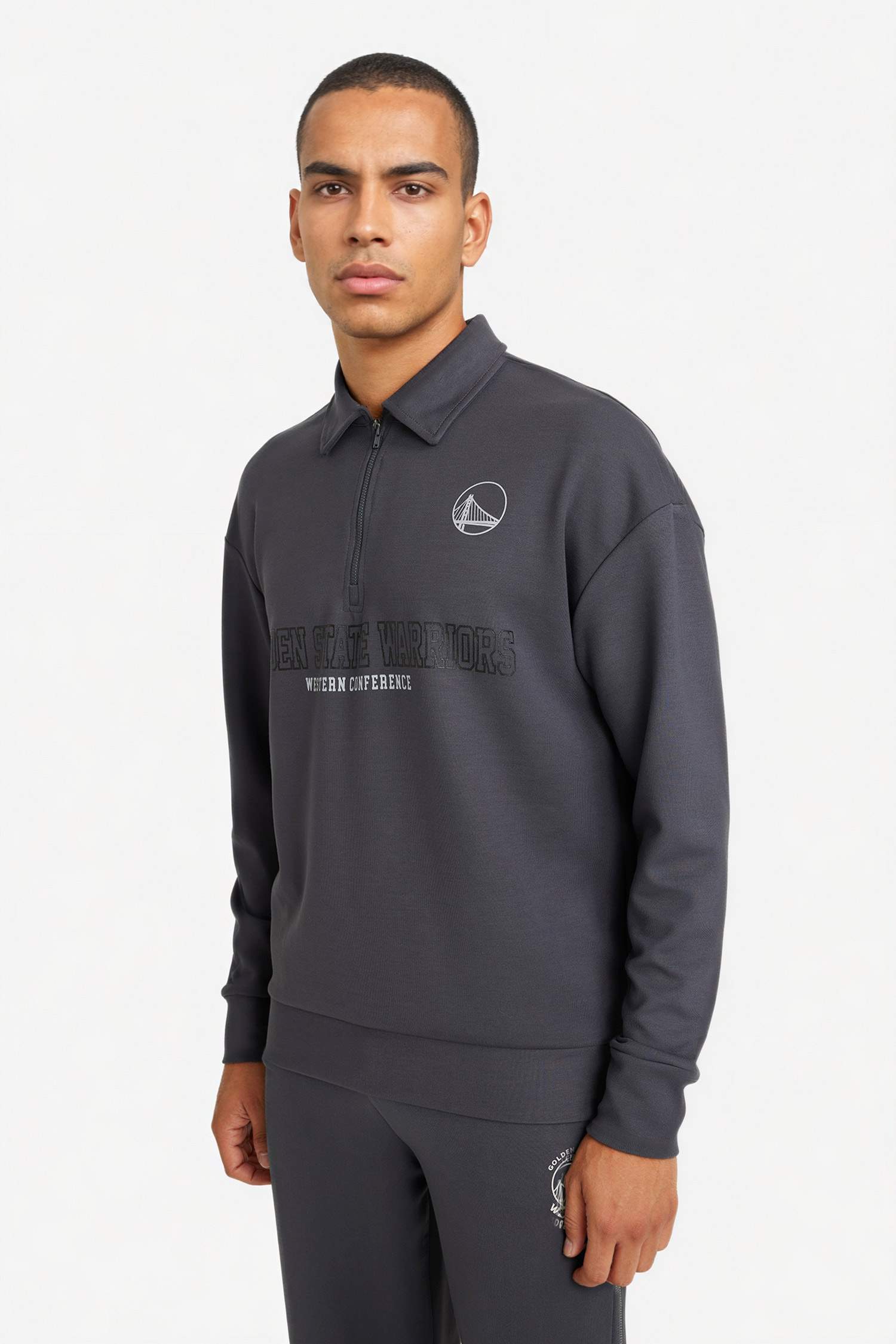 NBA Golden State Warrıors Boxy Fıt Polo Yaka Skuba Dalgıç Kumaş Sweatshirt