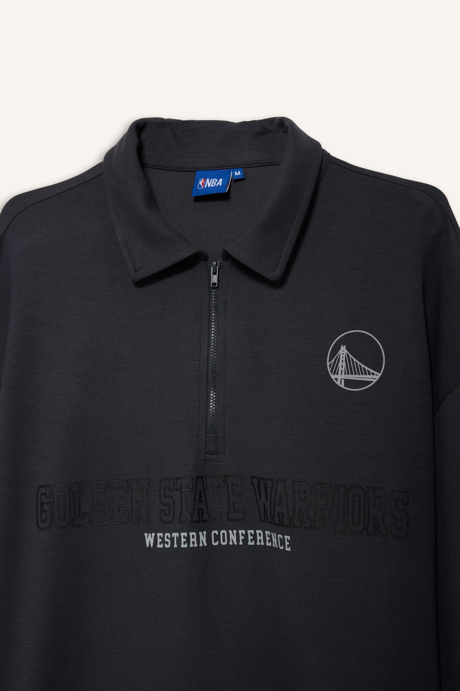 NBA Golden State Warrıors Boxy Fıt Polo Yaka Skuba Dalgıç Kumaş Sweatshirt