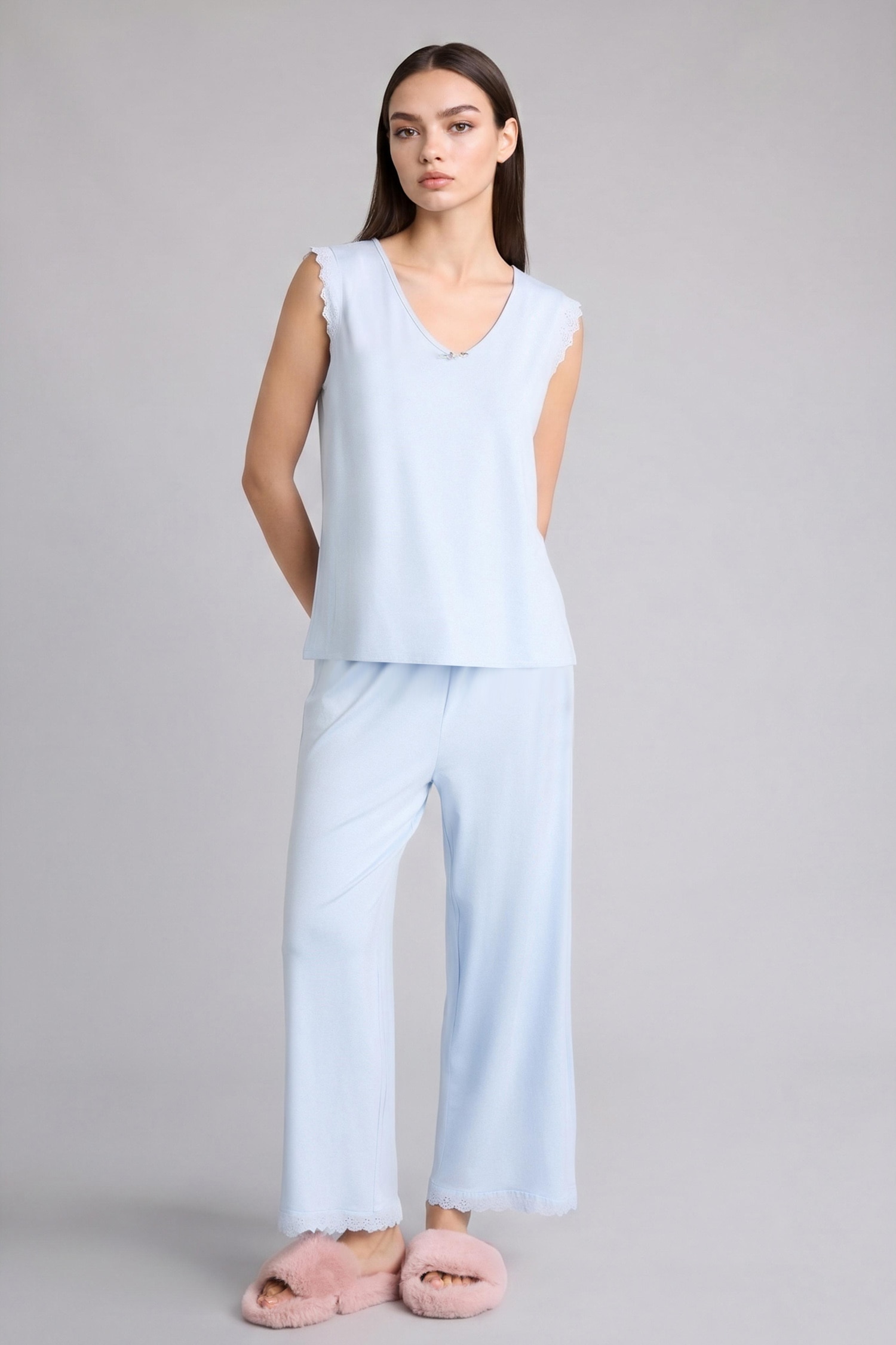 DeFacto Regular Fit Kolsuz Üst Uzun Alt Pijama Takımı görsel 2