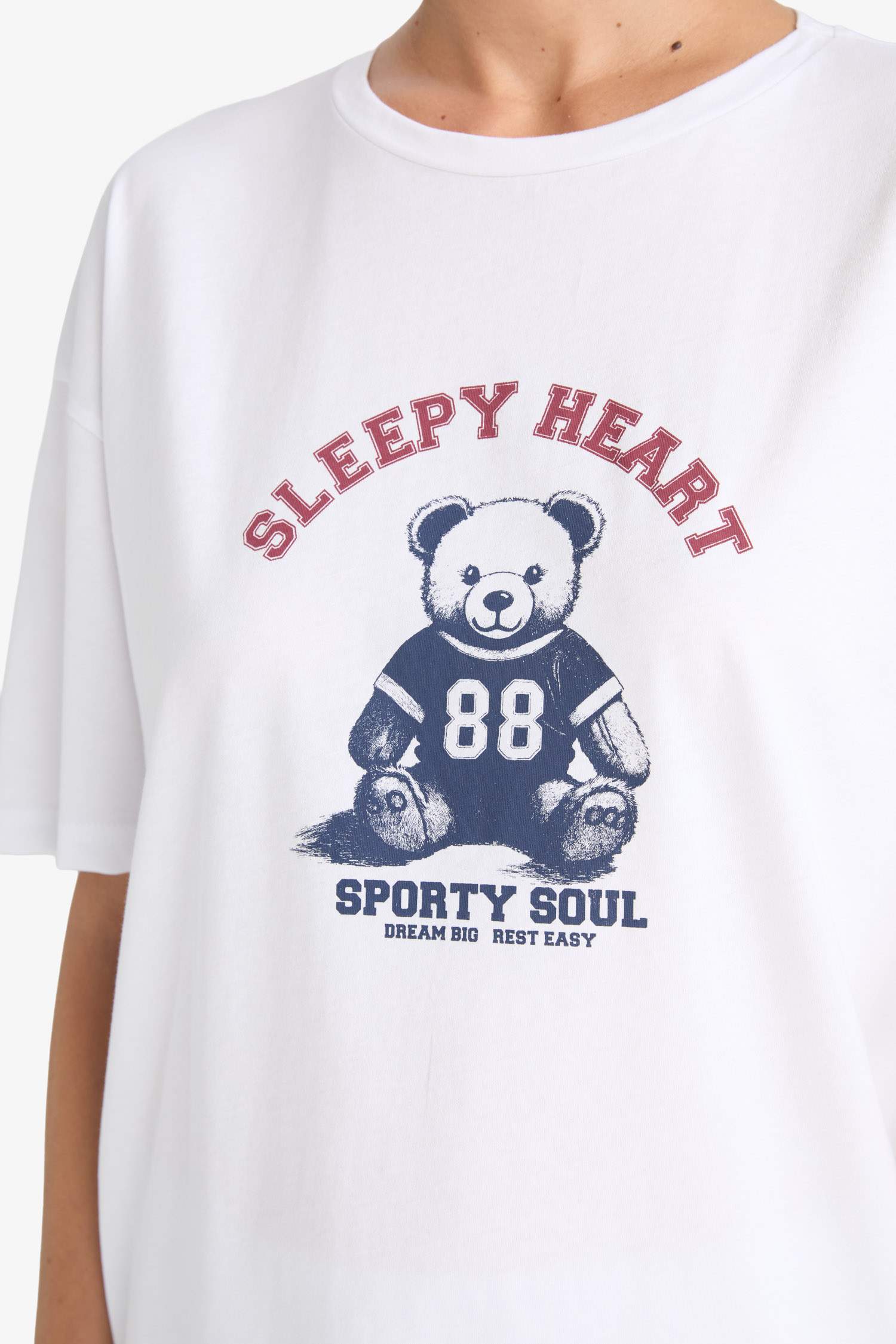 Regular Fit Bisiklet Yaka Baskılı Kısa Kollu Pijama Üstü