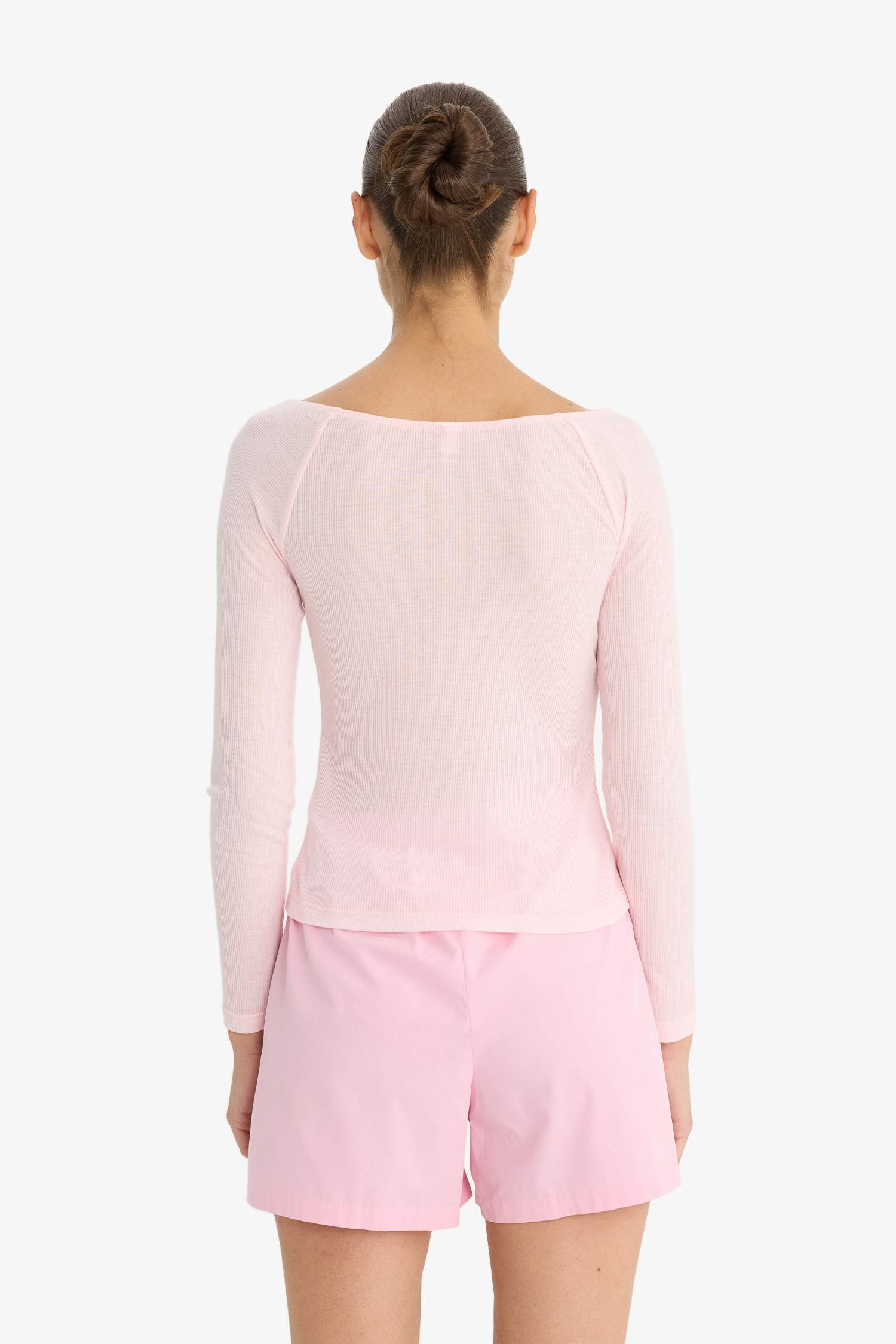 Regular Fit Kayık Yaka Uzun Kollu Ribana Pijama Üstü