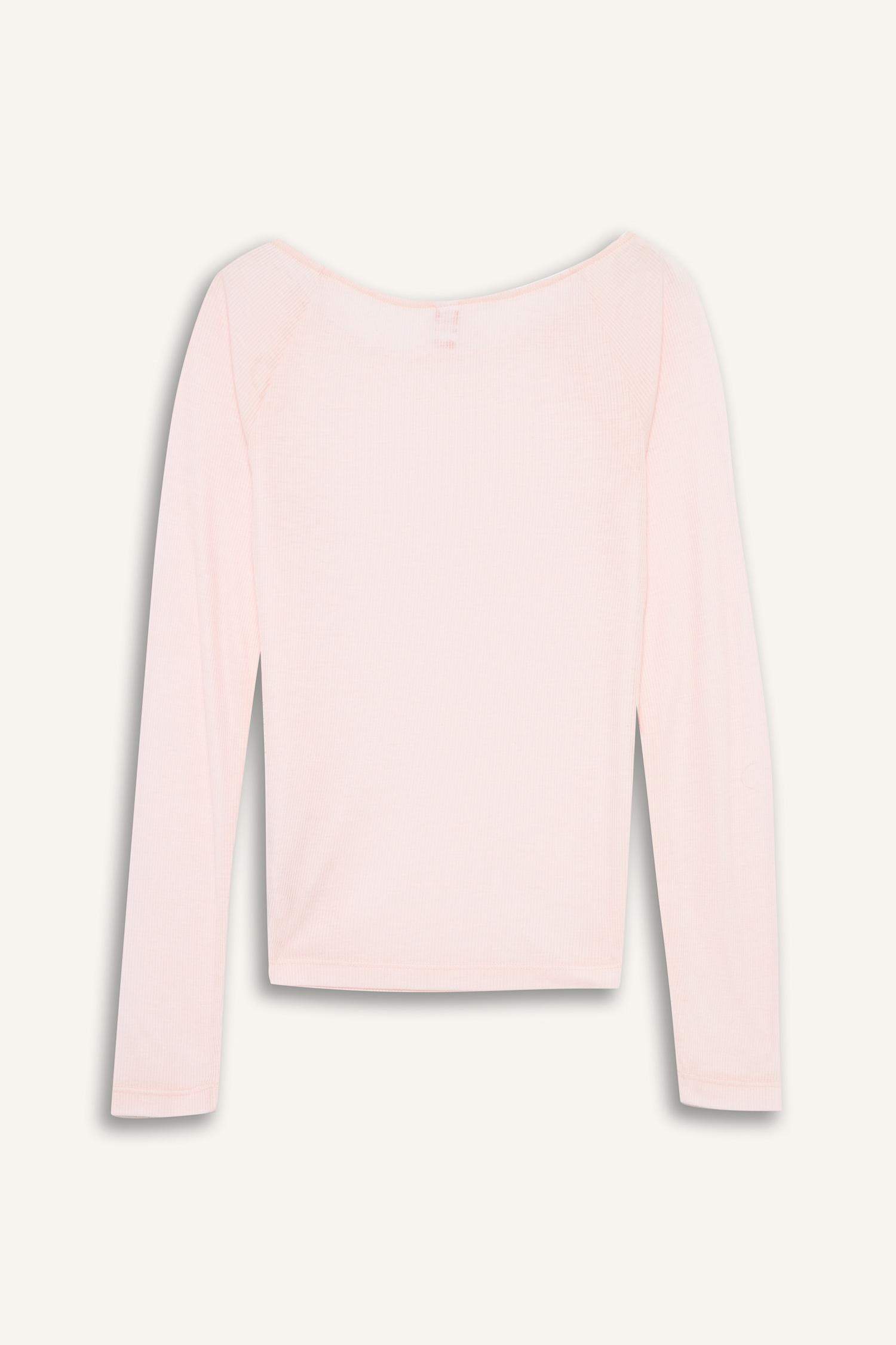 Regular Fit Kayık Yaka Uzun Kollu Ribana Pijama Üstü