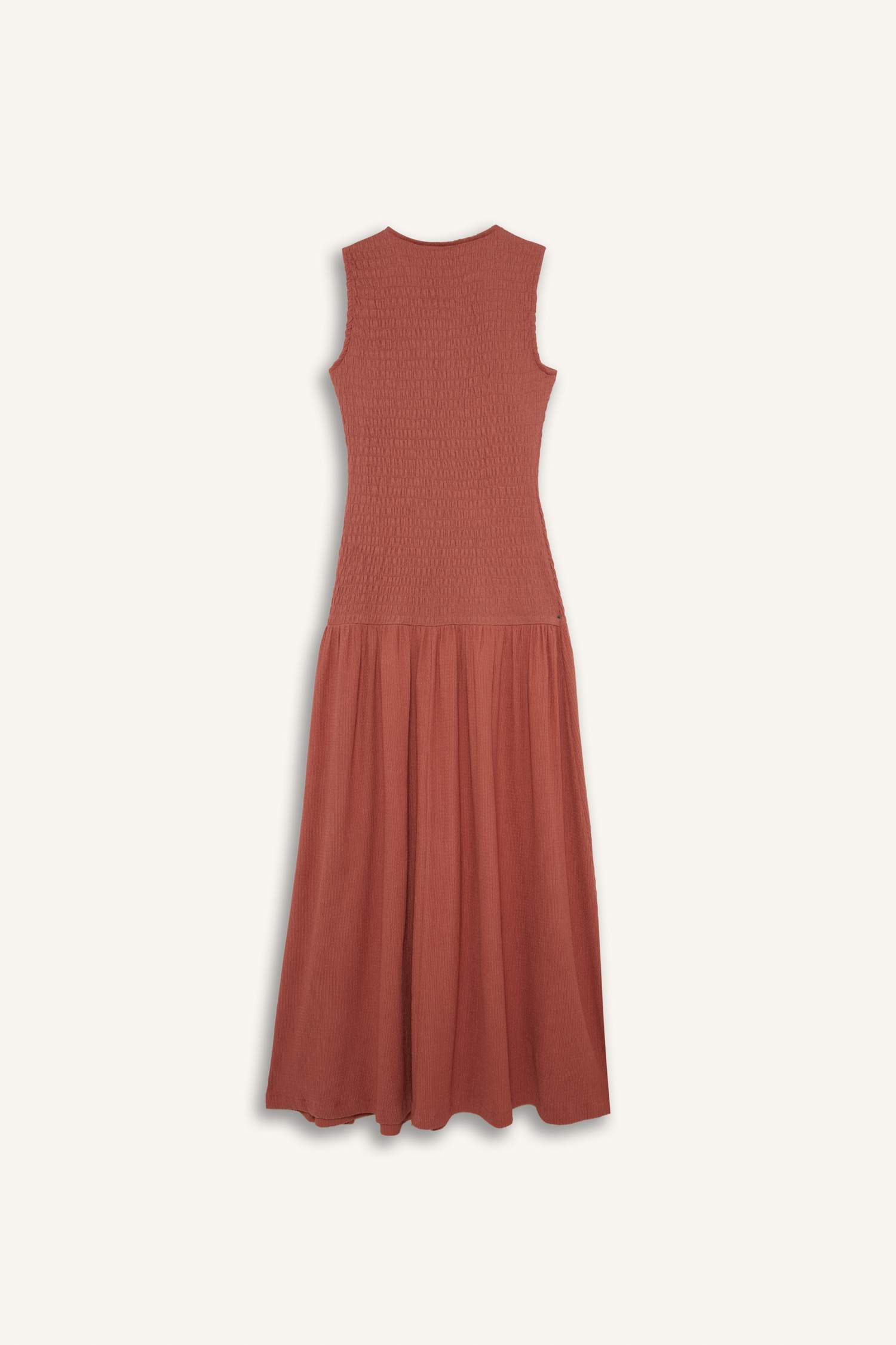 Bisiklet Yaka Bürümcük Kolsuz Midi Elbise