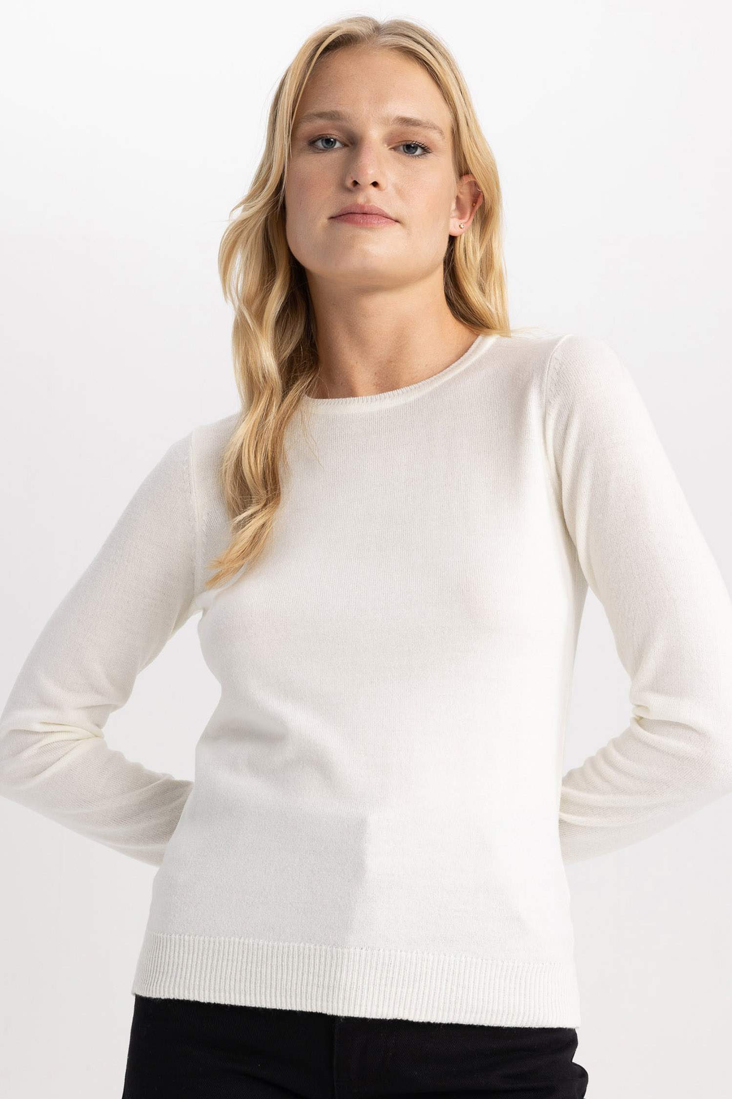 Regular Fit Bisiklet Yaka Yumuşak Dokulu Basic Düz Triko Kazak