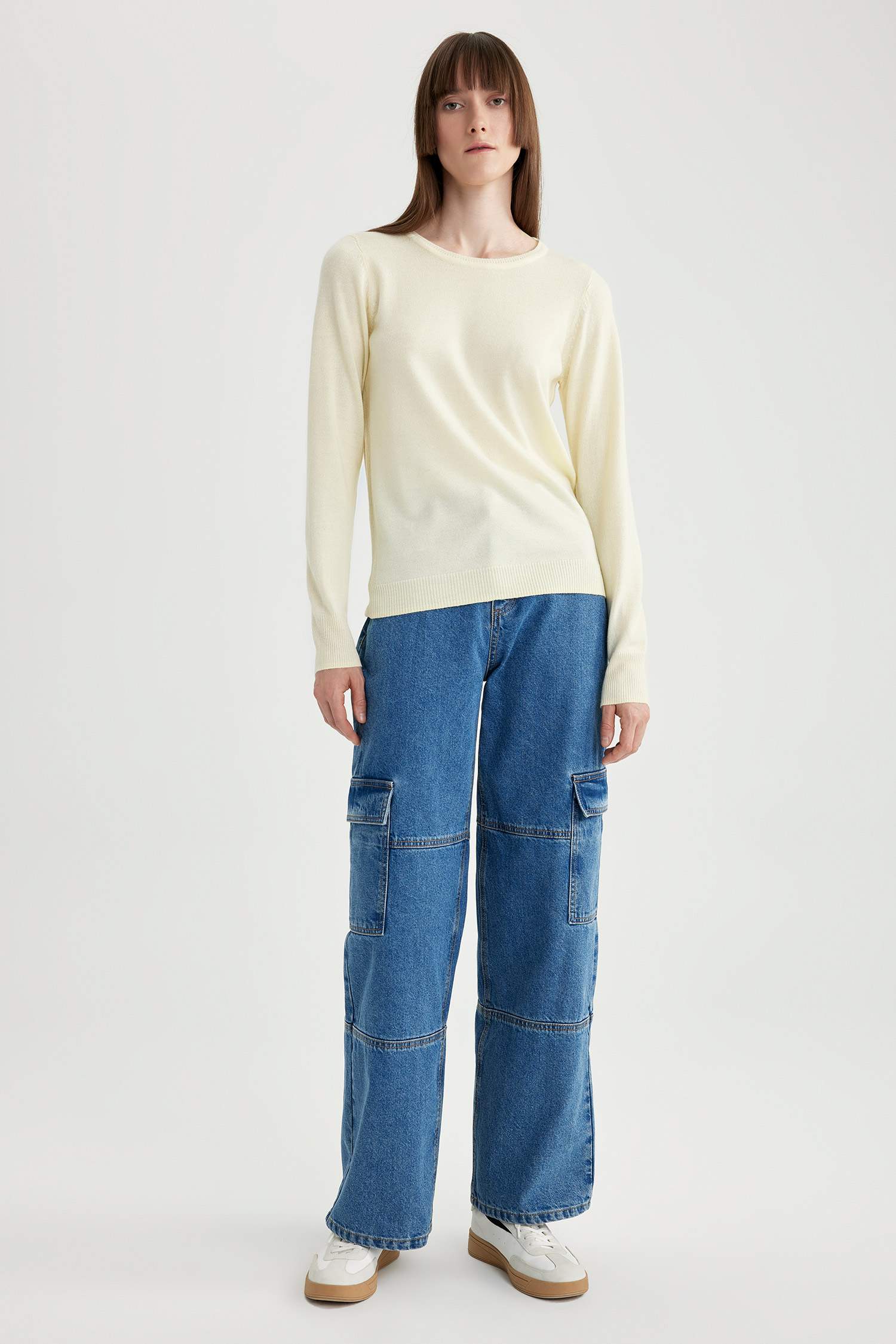 Regular Fit Bisiklet Yaka Yumuşak Dokulu Basic Düz Triko Kazak