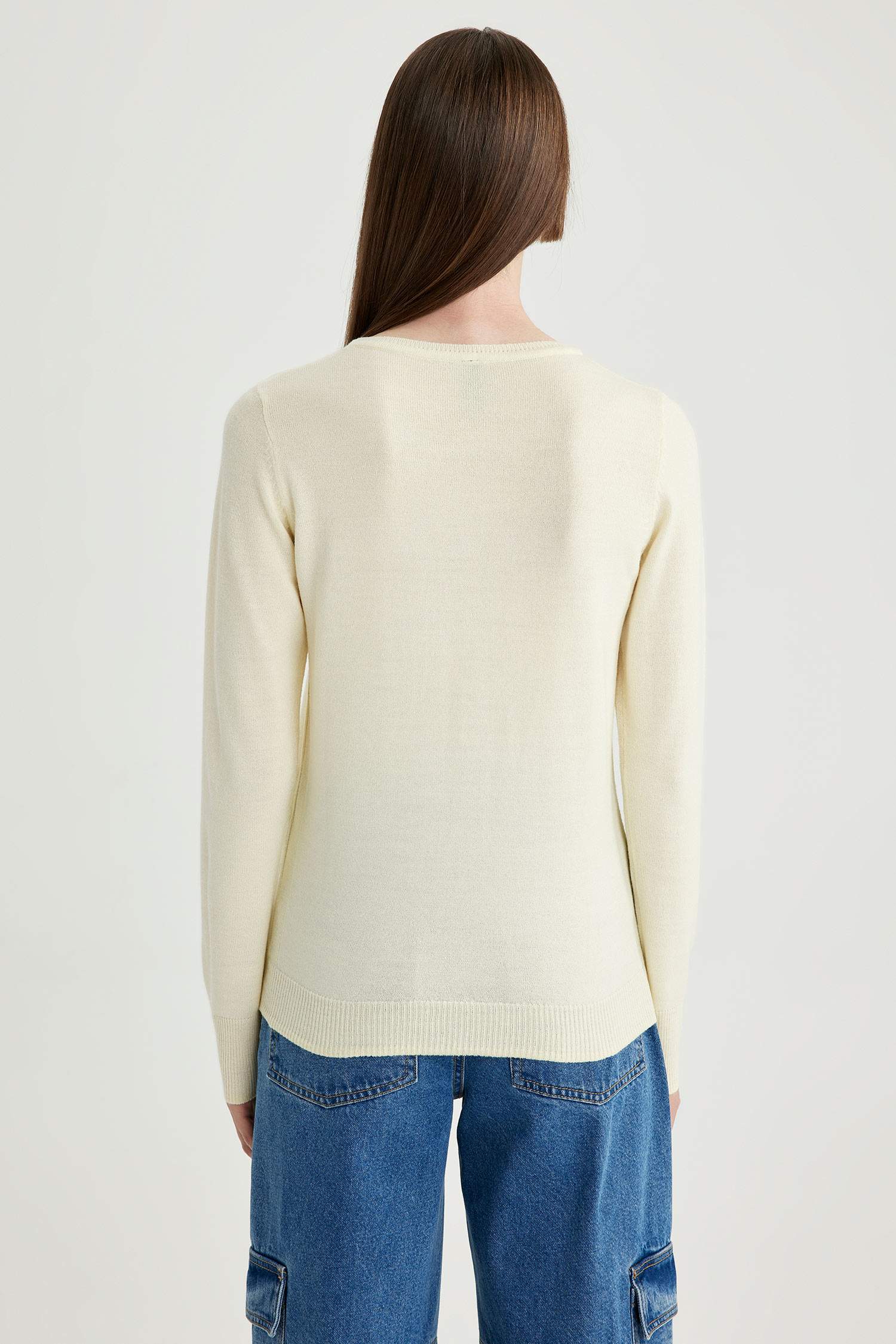 Regular Fit Bisiklet Yaka Yumuşak Dokulu Basic Düz Triko Kazak