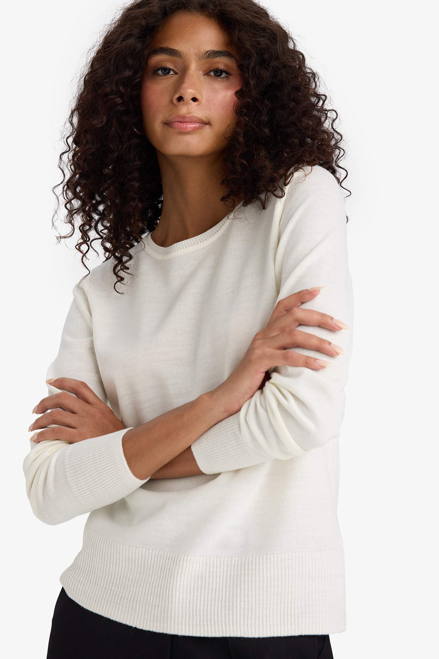 Regular Fit Yumuşak Dokulu Bisiklet Yaka Basic Düz Triko Kazak