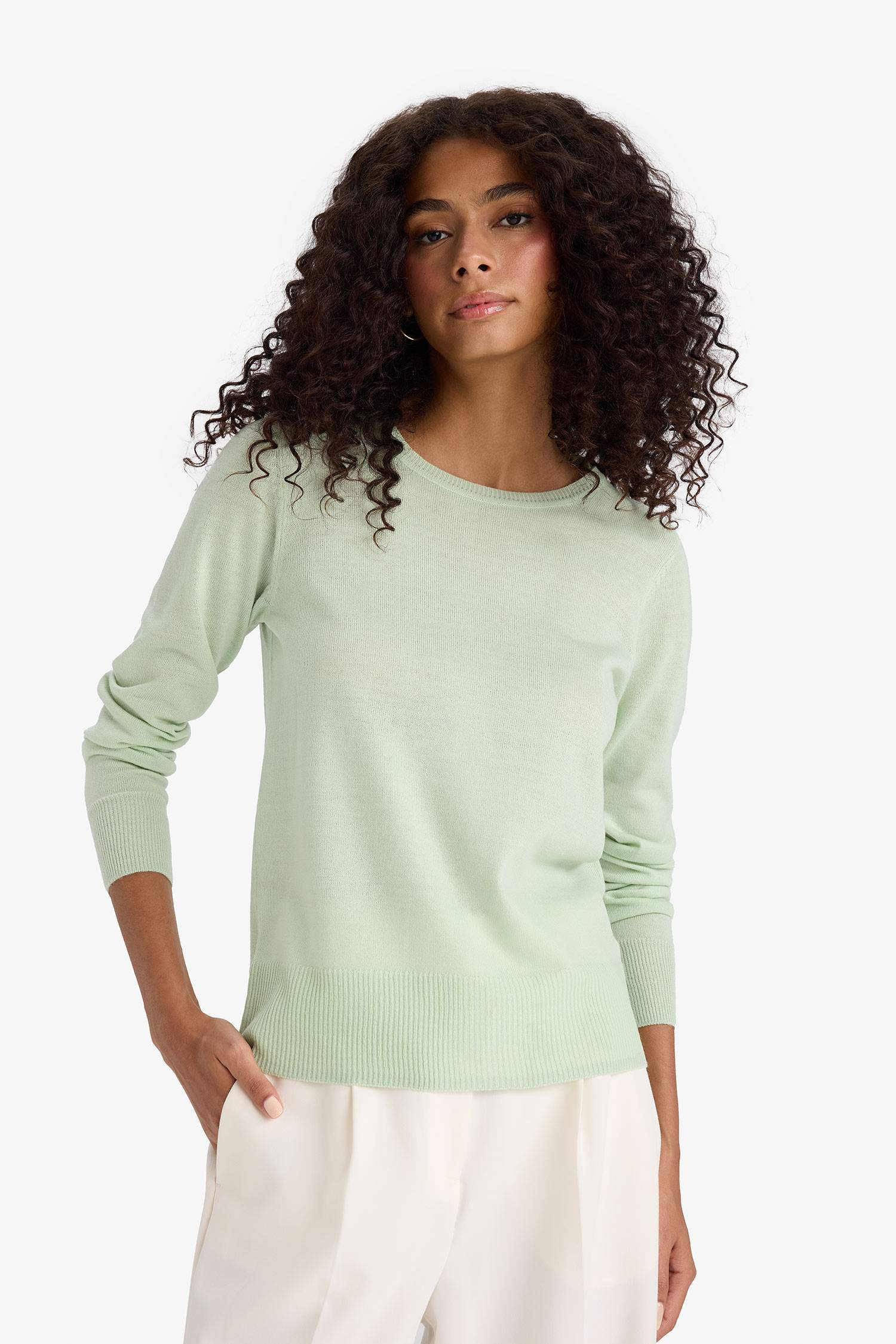 Regular Fit Yumuşak Dokulu Bisiklet Yaka Basic Düz Triko Kazak