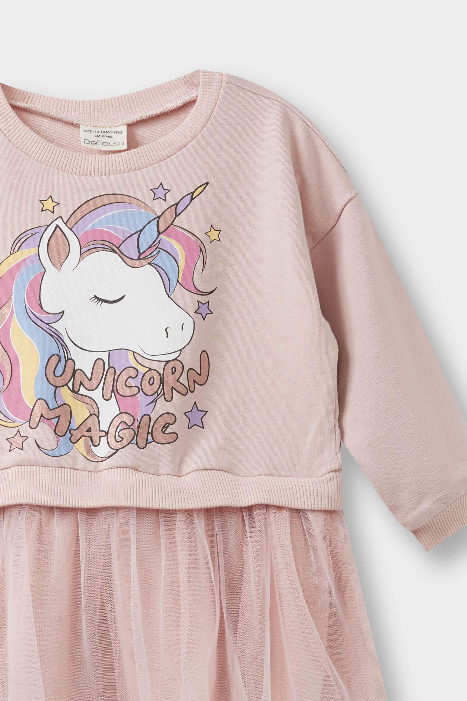 Baby Girl Unicorn Printed Long Sleeve Tulle Dress