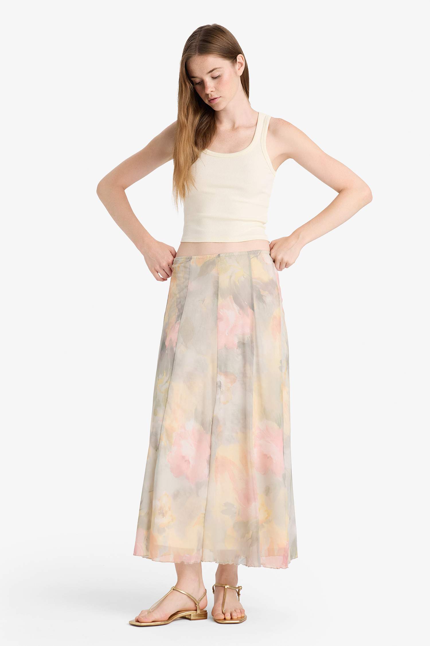 A-Line Floral Regular Waist Tulle Maxi Skirt