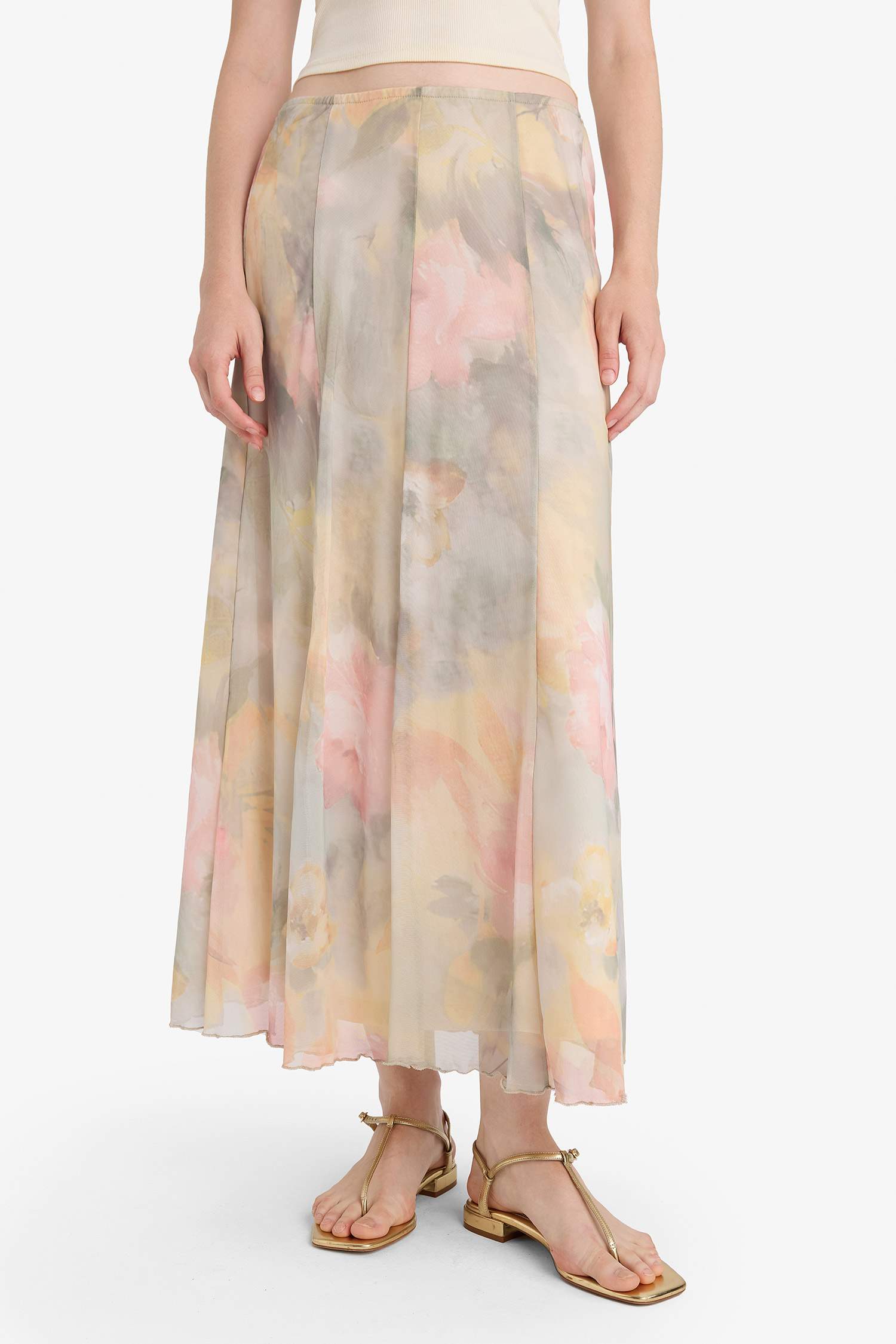 A-Line Floral Regular Waist Tulle Maxi Skirt