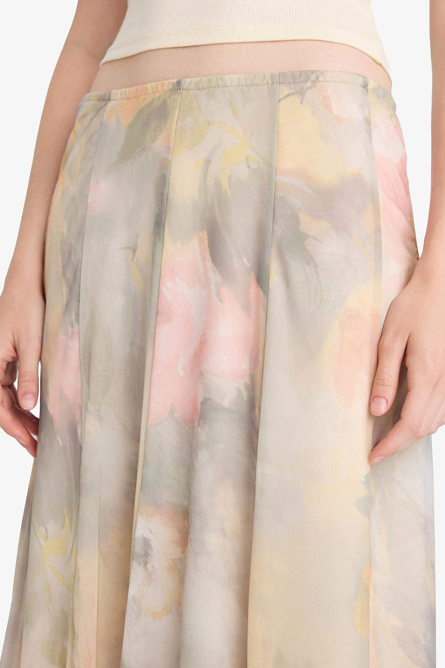 A-Line Floral Regular Waist Tulle Maxi Skirt