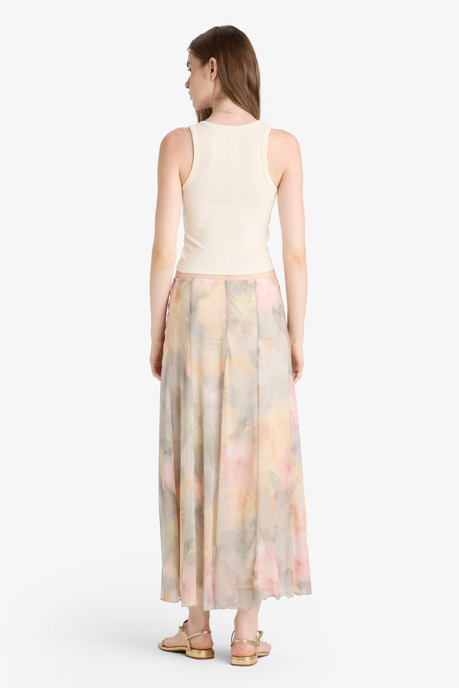 A-Line Floral Regular Waist Tulle Maxi Skirt