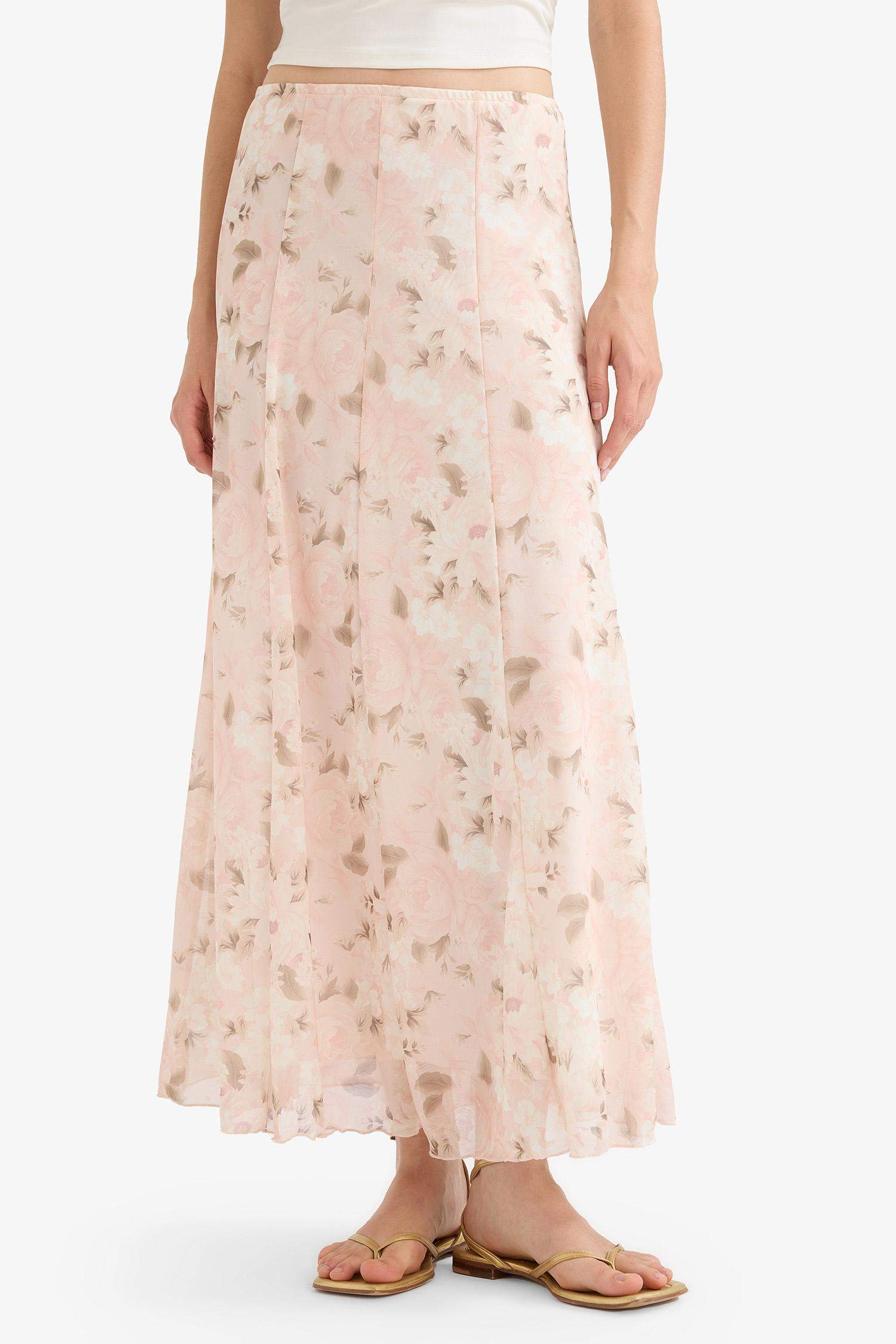 A Kesim Çiçekli Normal Bel Tül Maxi Etek