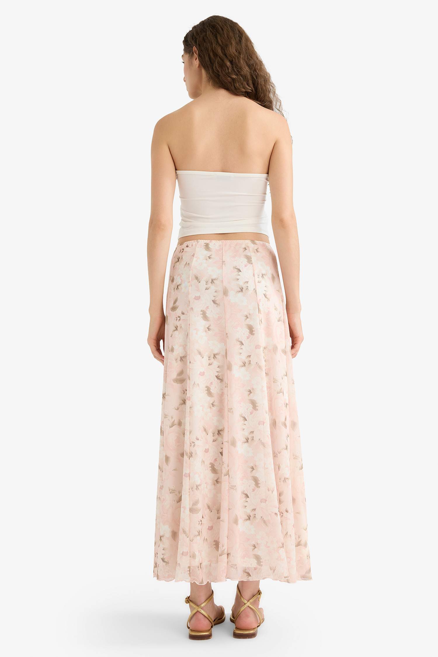 A Kesim Çiçekli Normal Bel Tül Maxi Etek