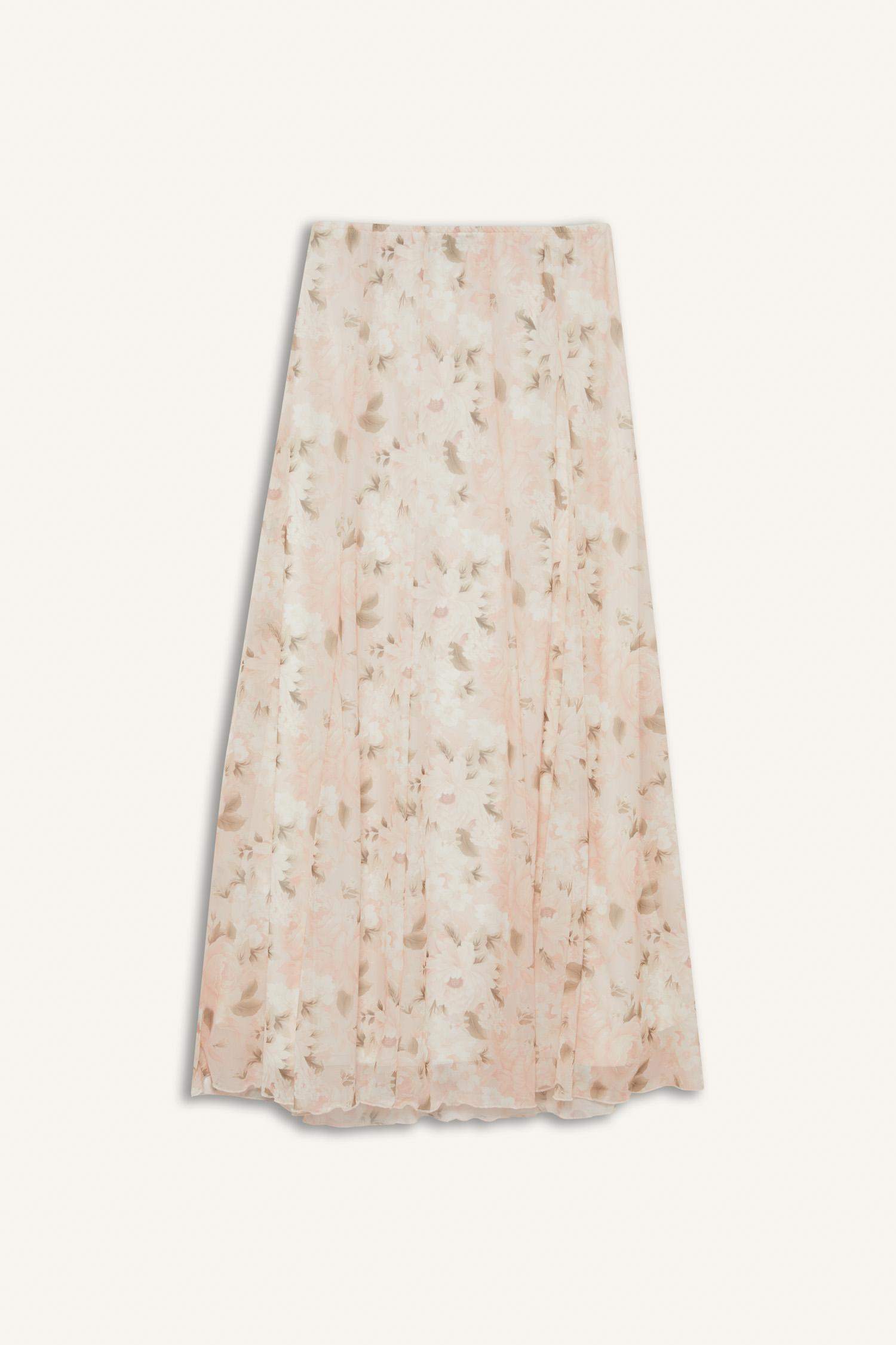 A Kesim Çiçekli Normal Bel Tül Maxi Etek