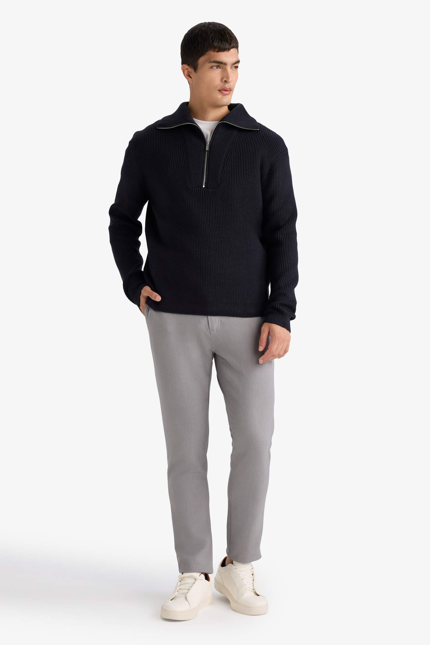 Standard Fit Zipper Knitwear Pullover