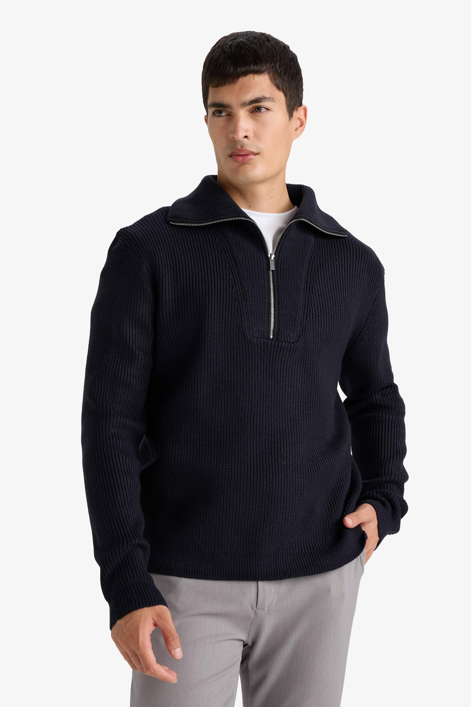 Standard Fit Zipper Knitwear Pullover