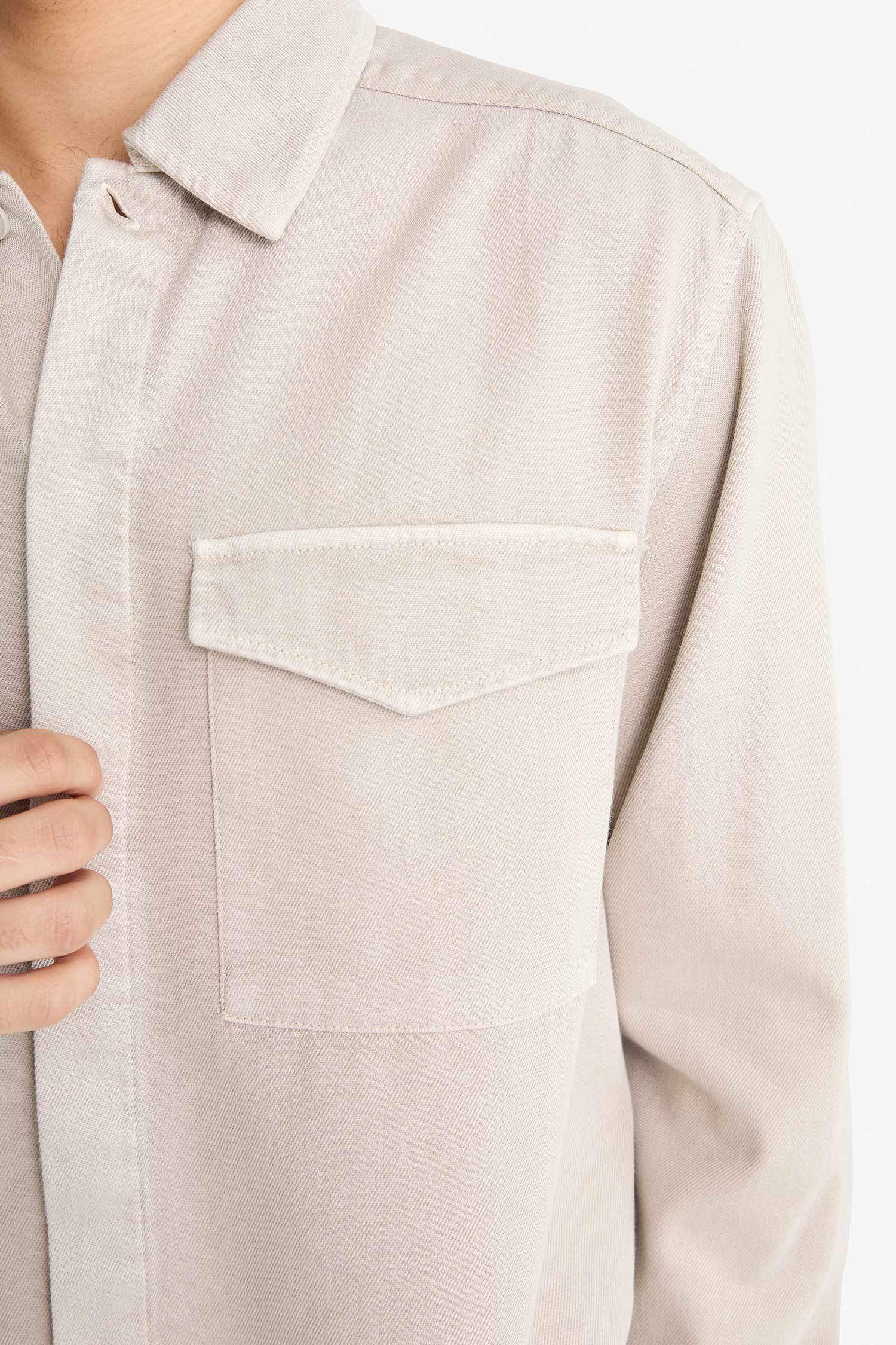 Boxy Fit Polo Yaka Twill Uzun Kollu Gömlek