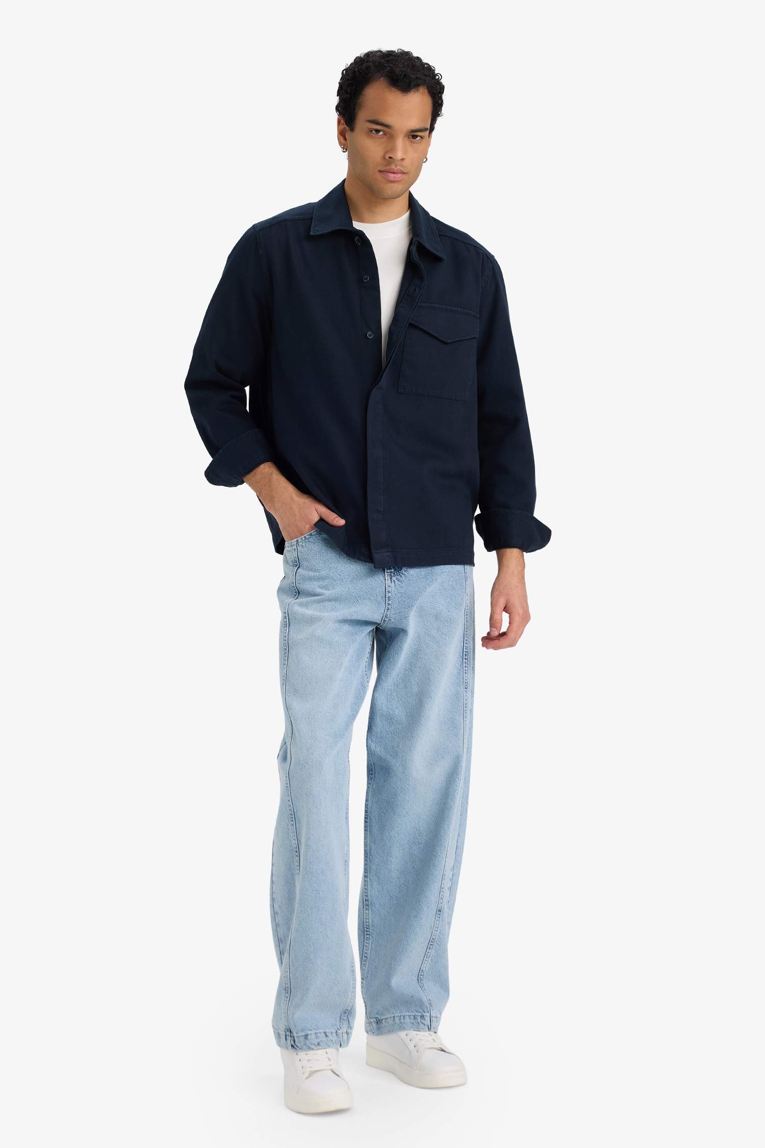 Boxy Fit Polo Yaka Twill Uzun Kollu Gömlek