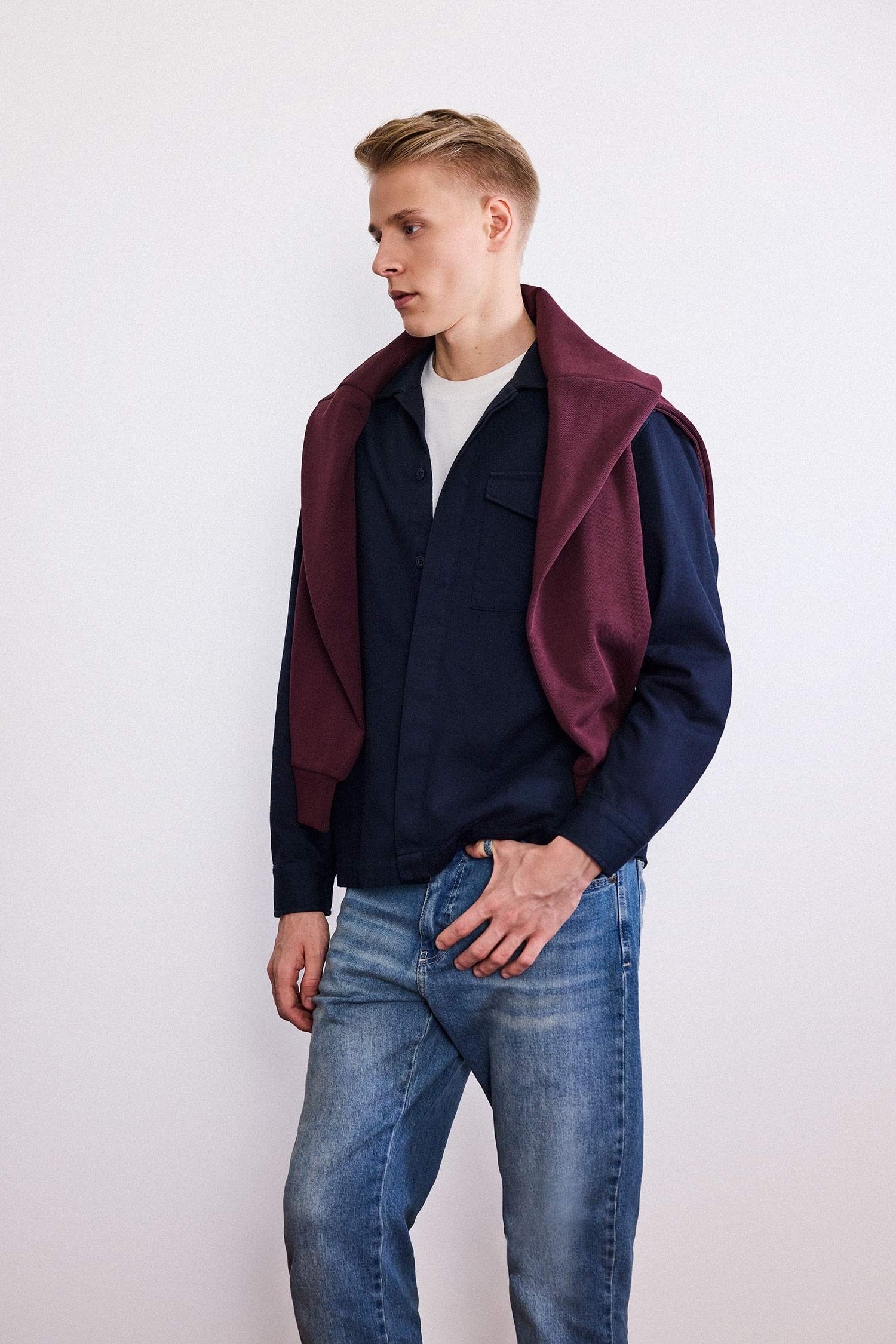 Boxy Fit Polo Yaka Twill Uzun Kollu Gömlek