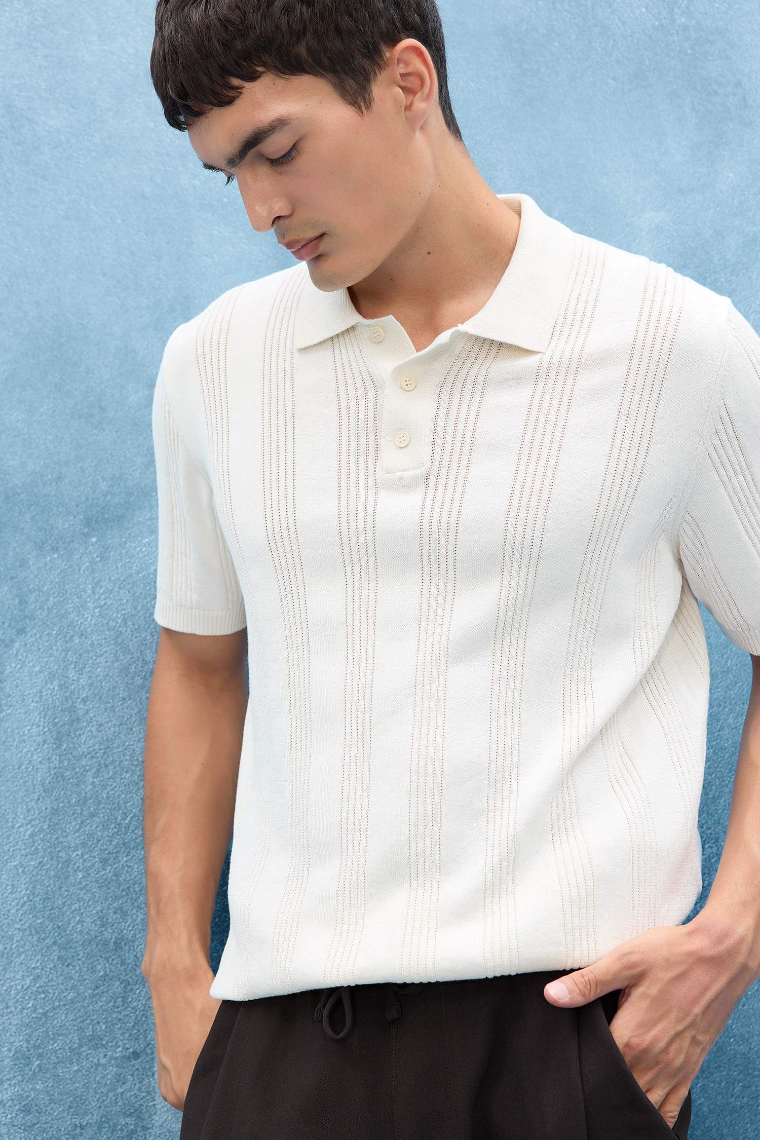 %100 Pamuk Polo Yaka Kısa Kollu Triko Tişört