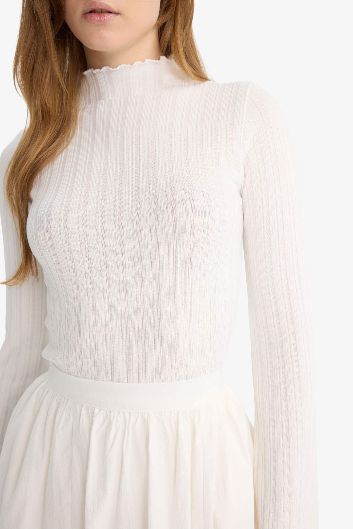 Slim Fit Dar Kesim Fitilli Kaşkorse Uzun Kollu Tunik