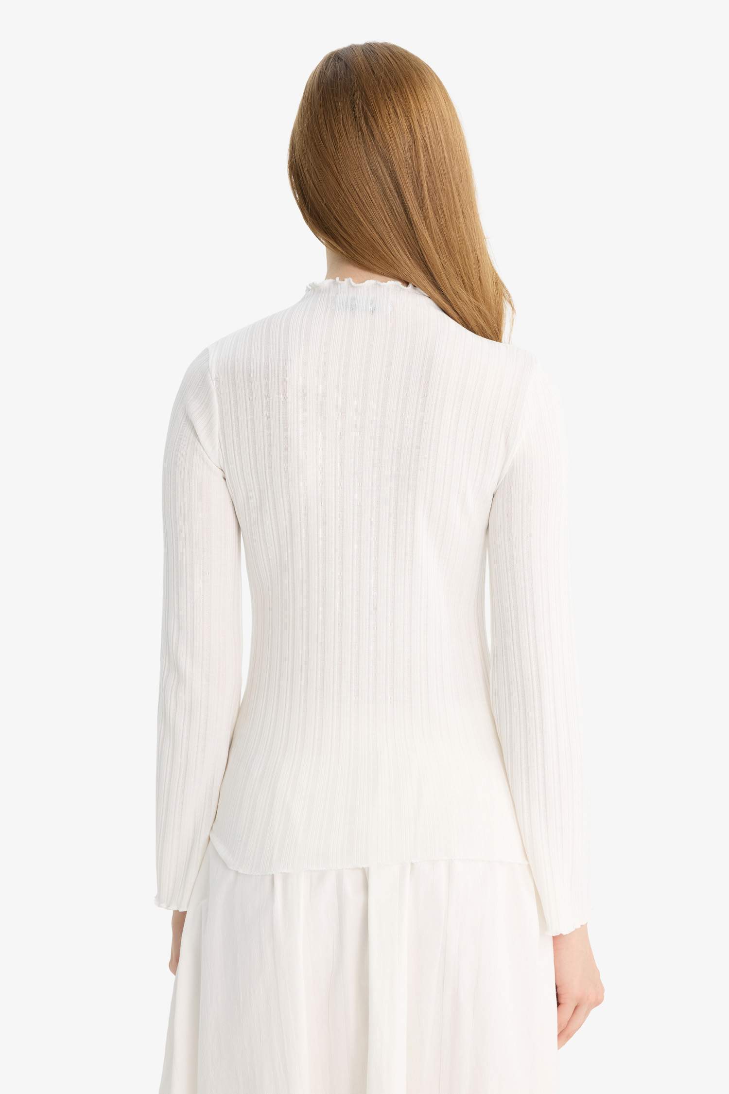 Slim Fit Dar Kesim Fitilli Kaşkorse Uzun Kollu Tunik