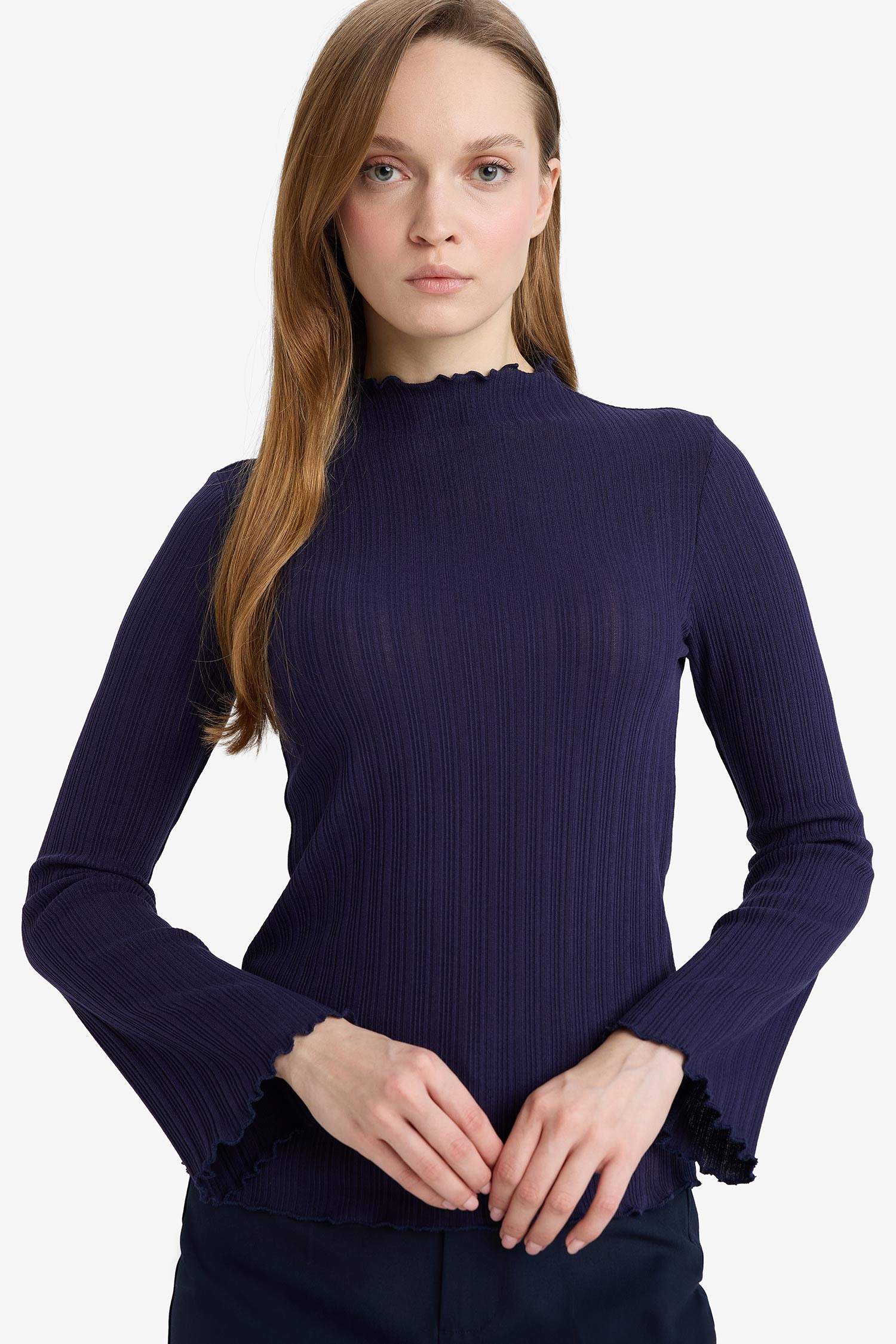 Slim Fit Dar Kesim Fitilli Kaşkorse Uzun Kollu Tunik