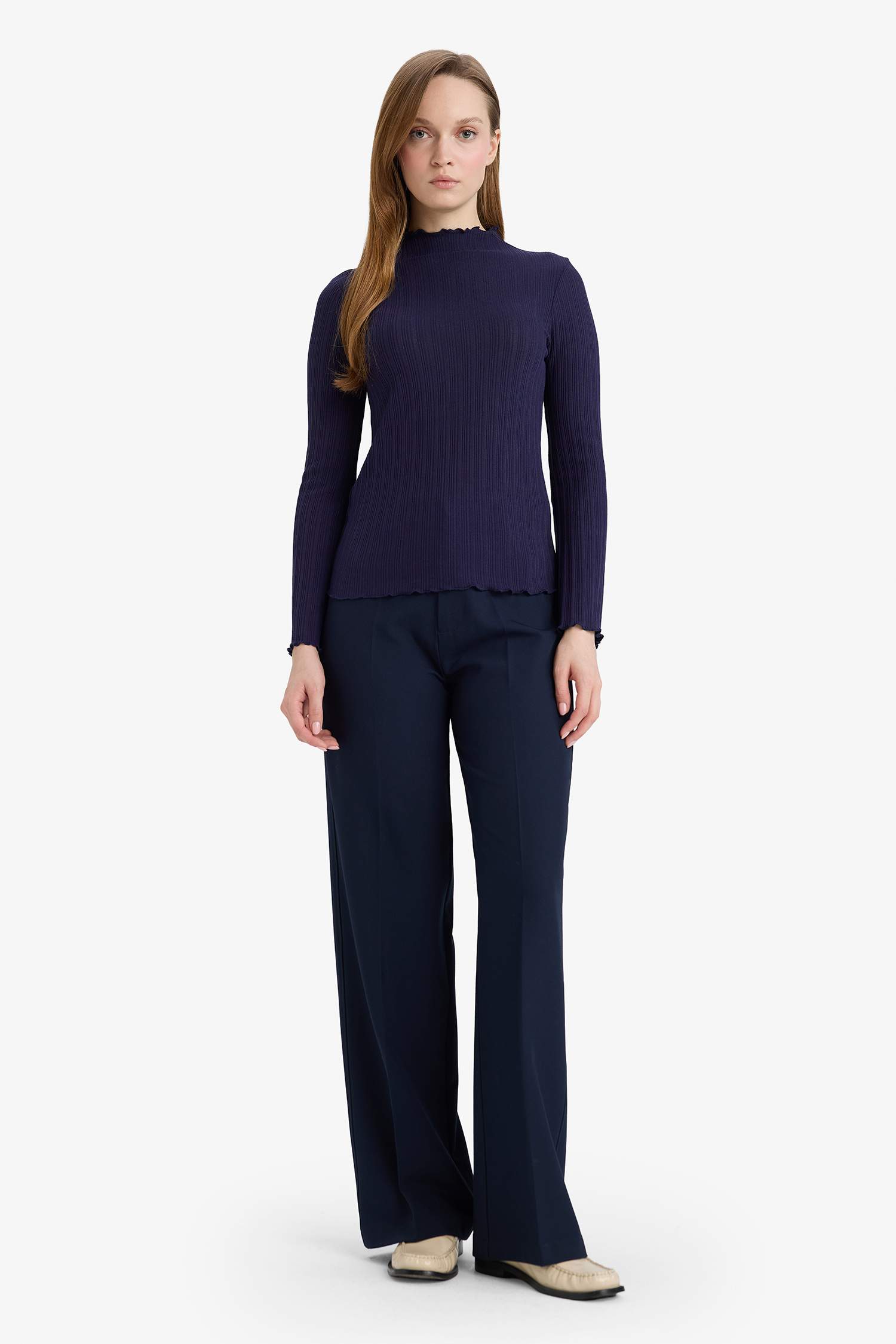 Slim Fit Dar Kesim Fitilli Kaşkorse Uzun Kollu Tunik