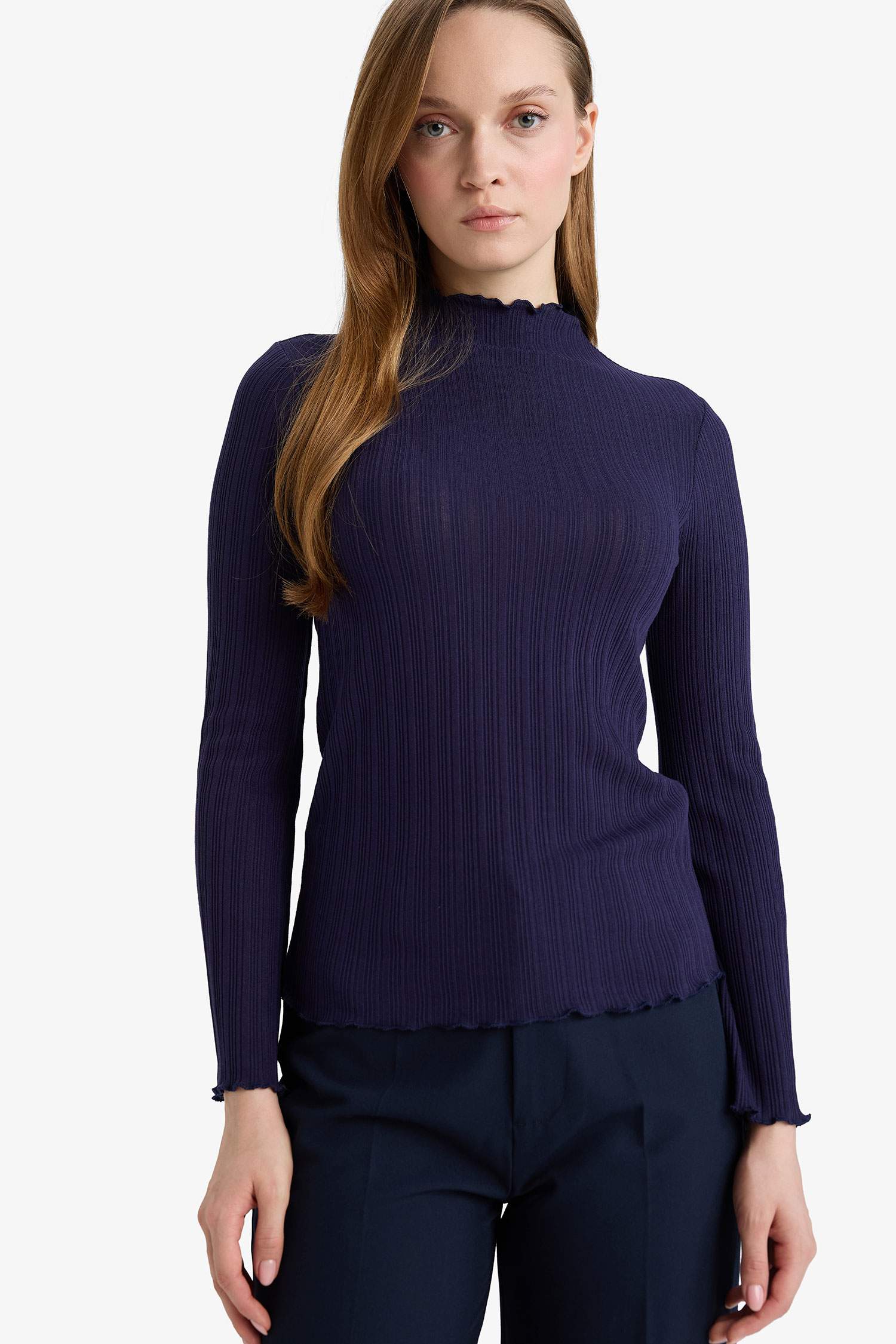 Slim Fit Dar Kesim Fitilli Kaşkorse Uzun Kollu Tunik