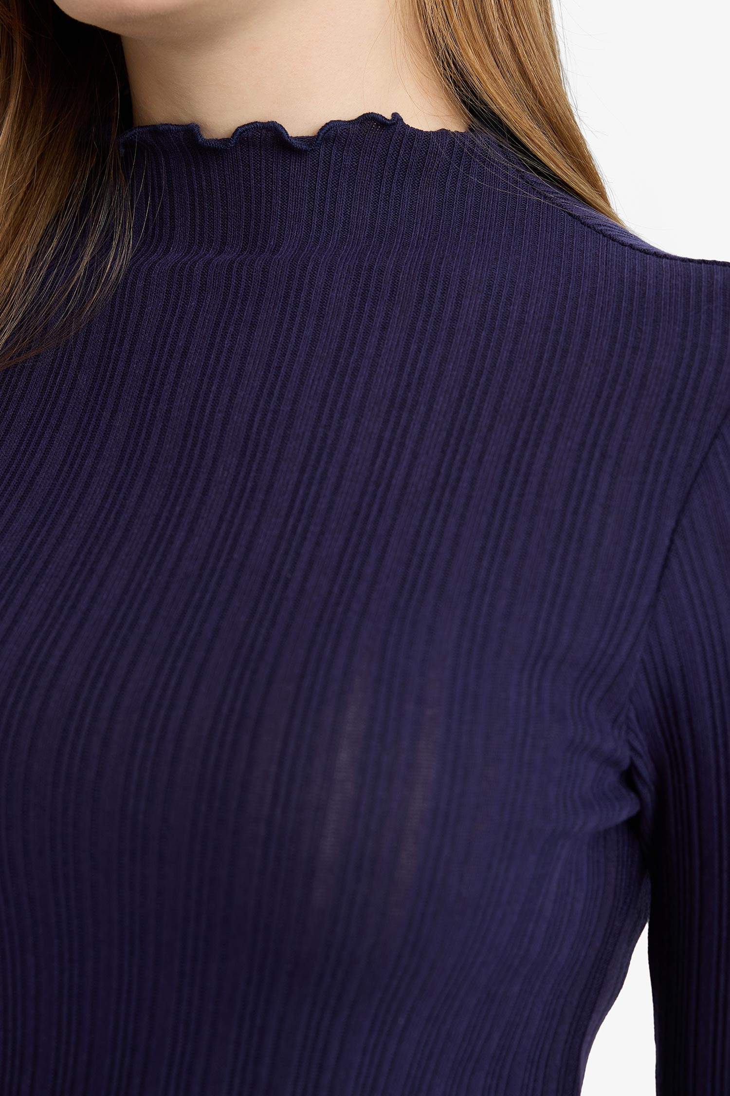 Slim Fit Dar Kesim Fitilli Kaşkorse Uzun Kollu Tunik