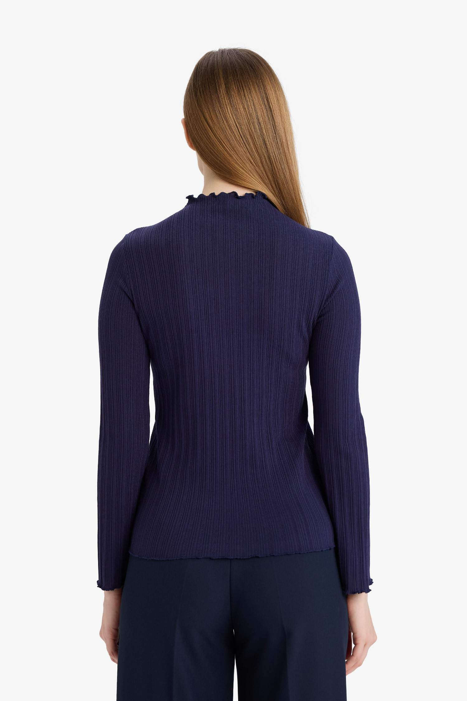 Slim Fit Dar Kesim Fitilli Kaşkorse Uzun Kollu Tunik