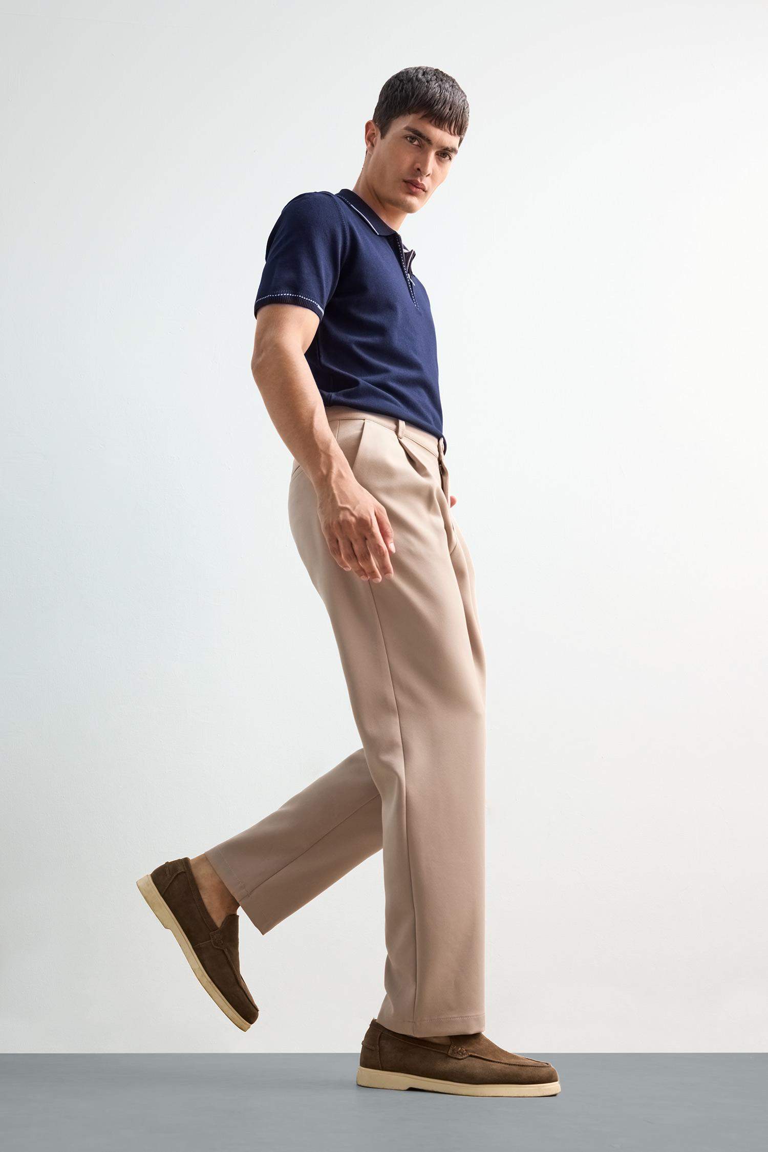 Straight Fit Pileli Cepli Düz Paça Kumaş Pantolon