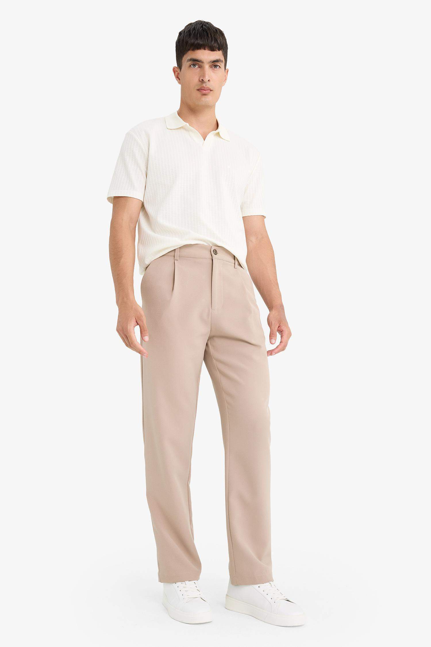 Straight Fit Pileli Cepli Düz Paça Kumaş Pantolon