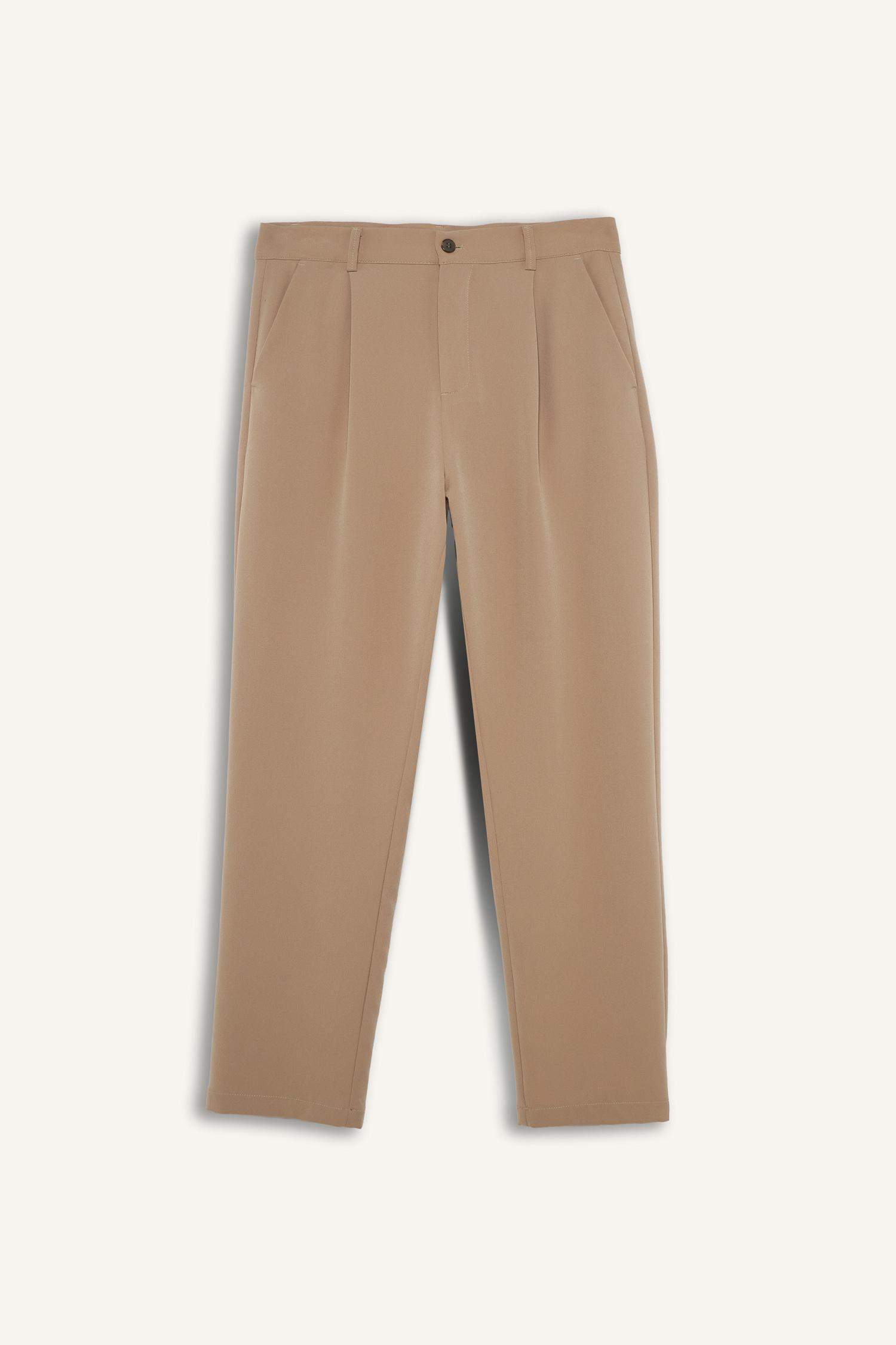 Straight Fit Pileli Cepli Düz Paça Kumaş Pantolon