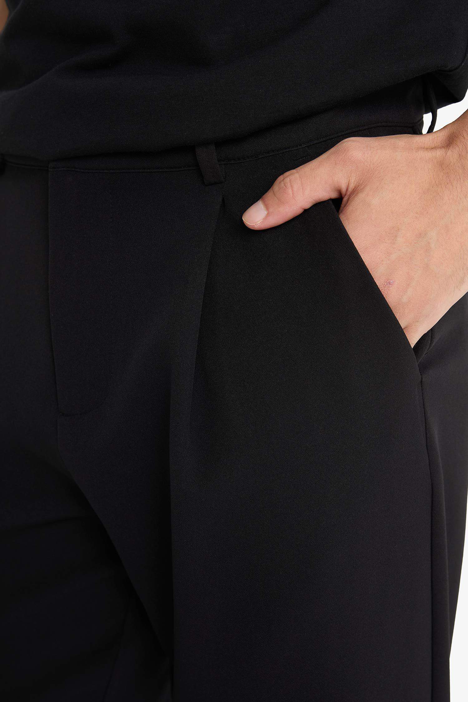 Straight Fit Pileli Cepli Düz Paça Kumaş Pantolon